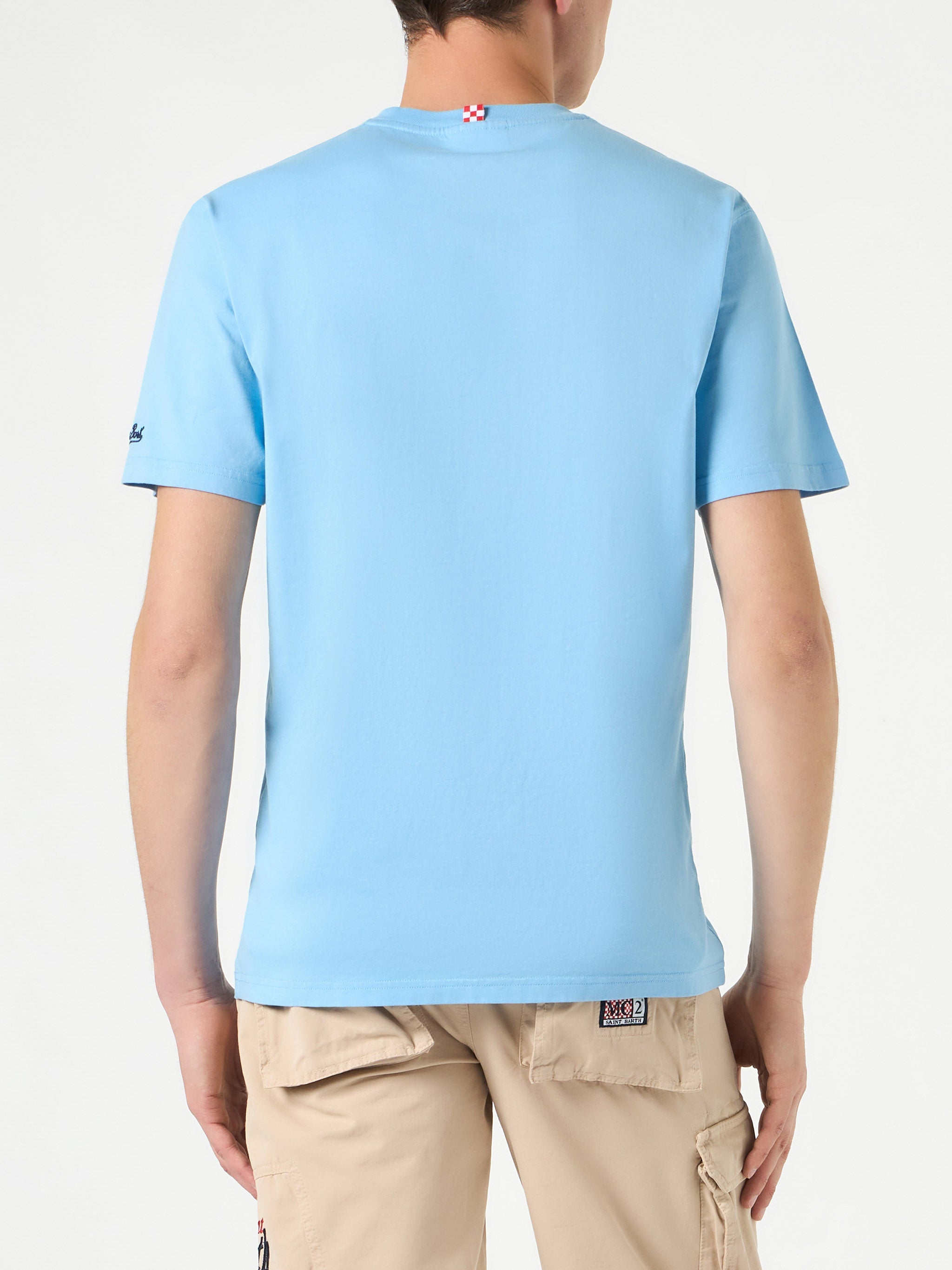 Man Cotton T-Shirt With Ducky Estathé Print | Estathe Special Edition Sky