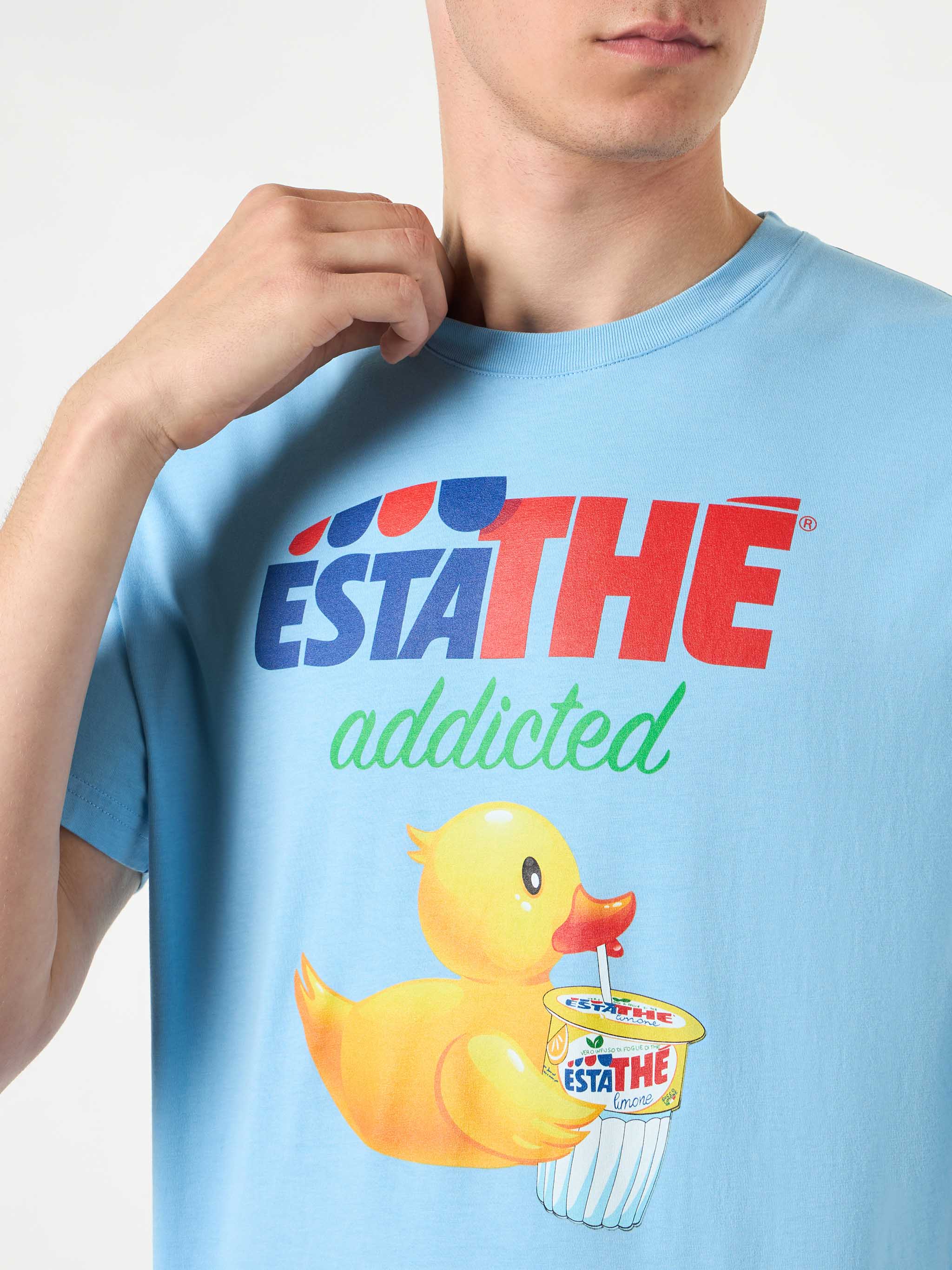Man Cotton T-Shirt With Ducky Estathé Print | Estathe Special Edition Sky