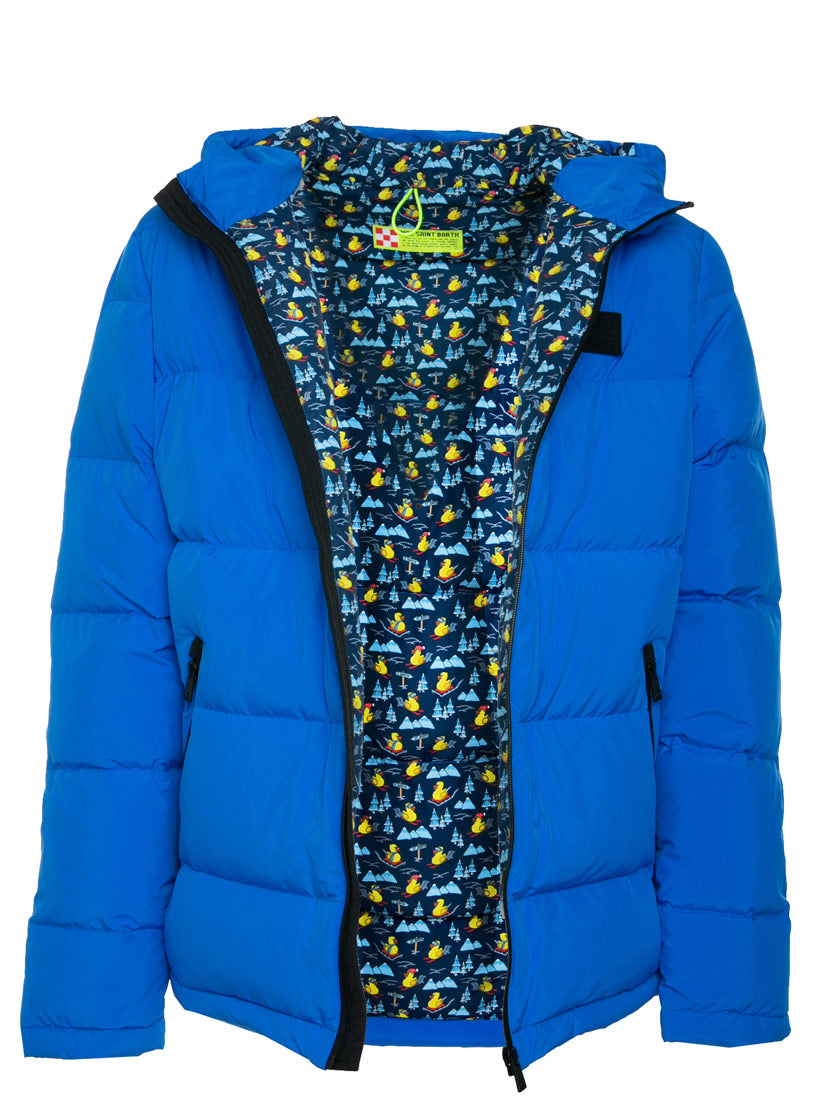 Bluette Hooded Down Padded Jacket Ducky Print Lining Blue