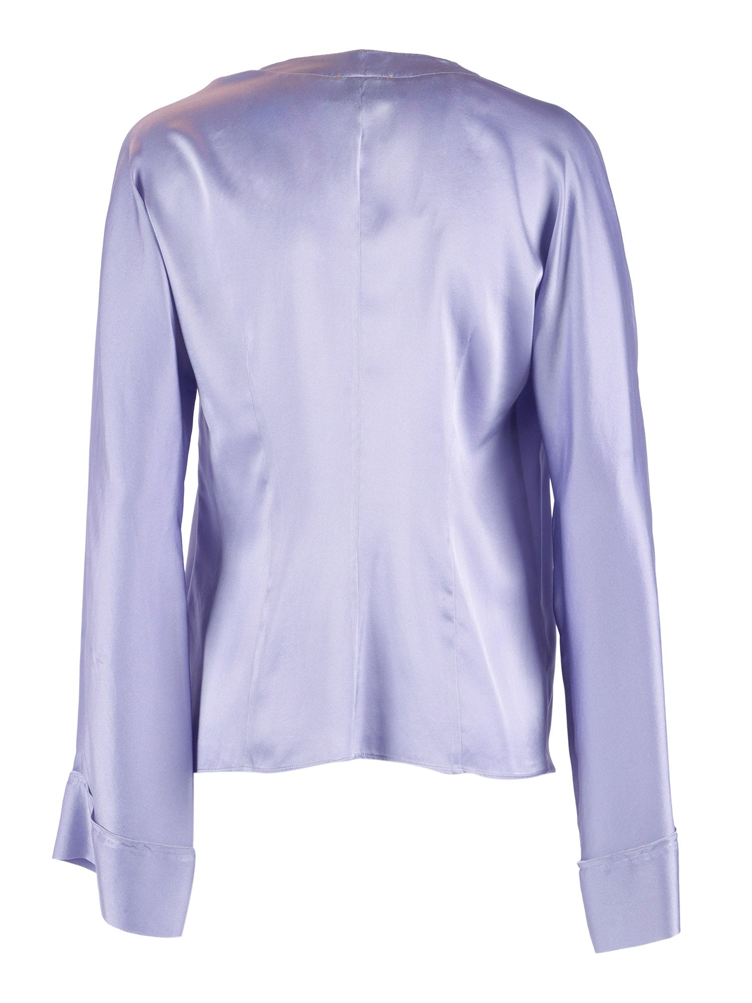Wrap shirt in shiny stretch silk satin Purple Elastane