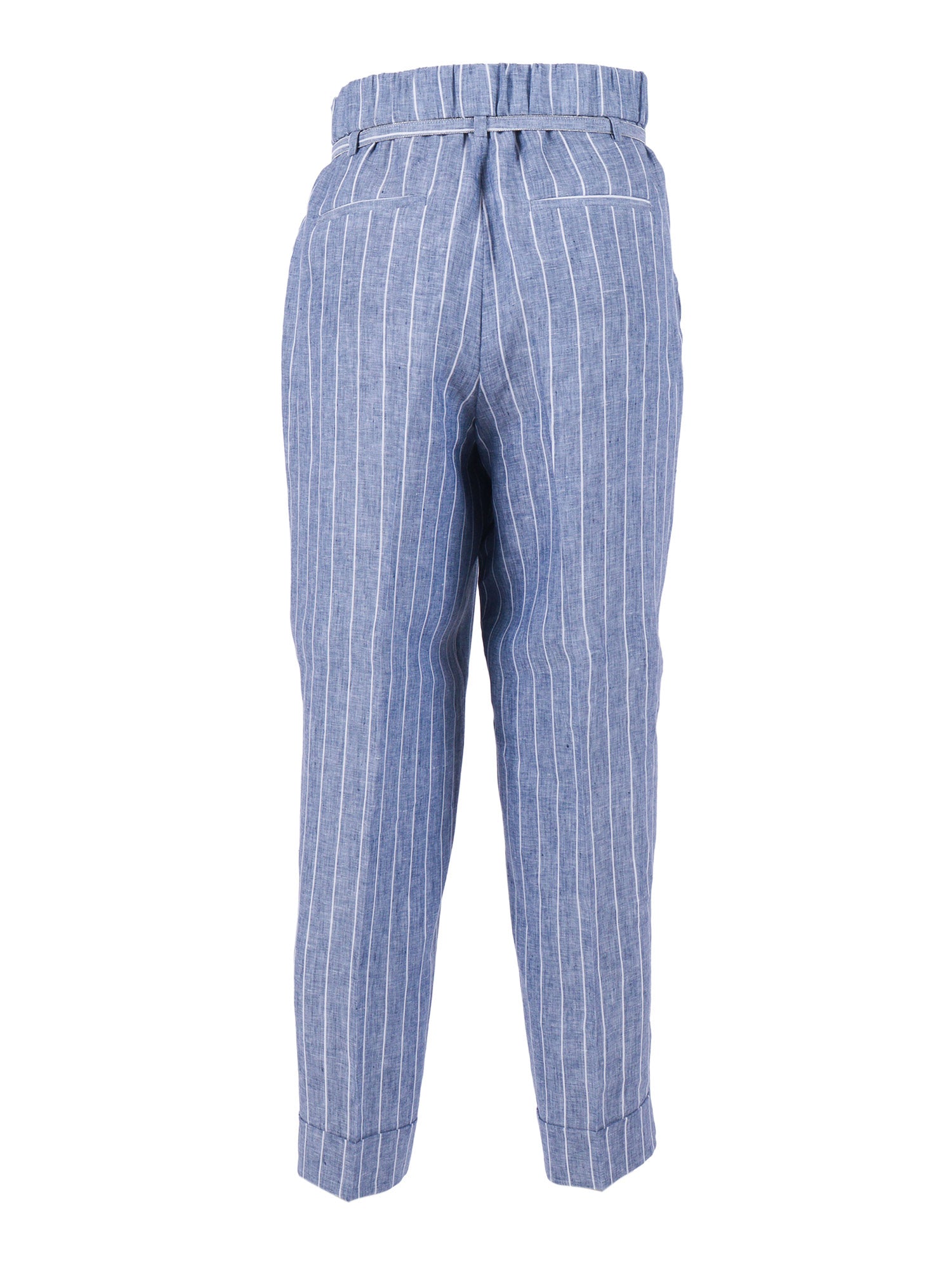 Woman Trousers Blue Linen Fabric 2 Acetate Cupro Pant