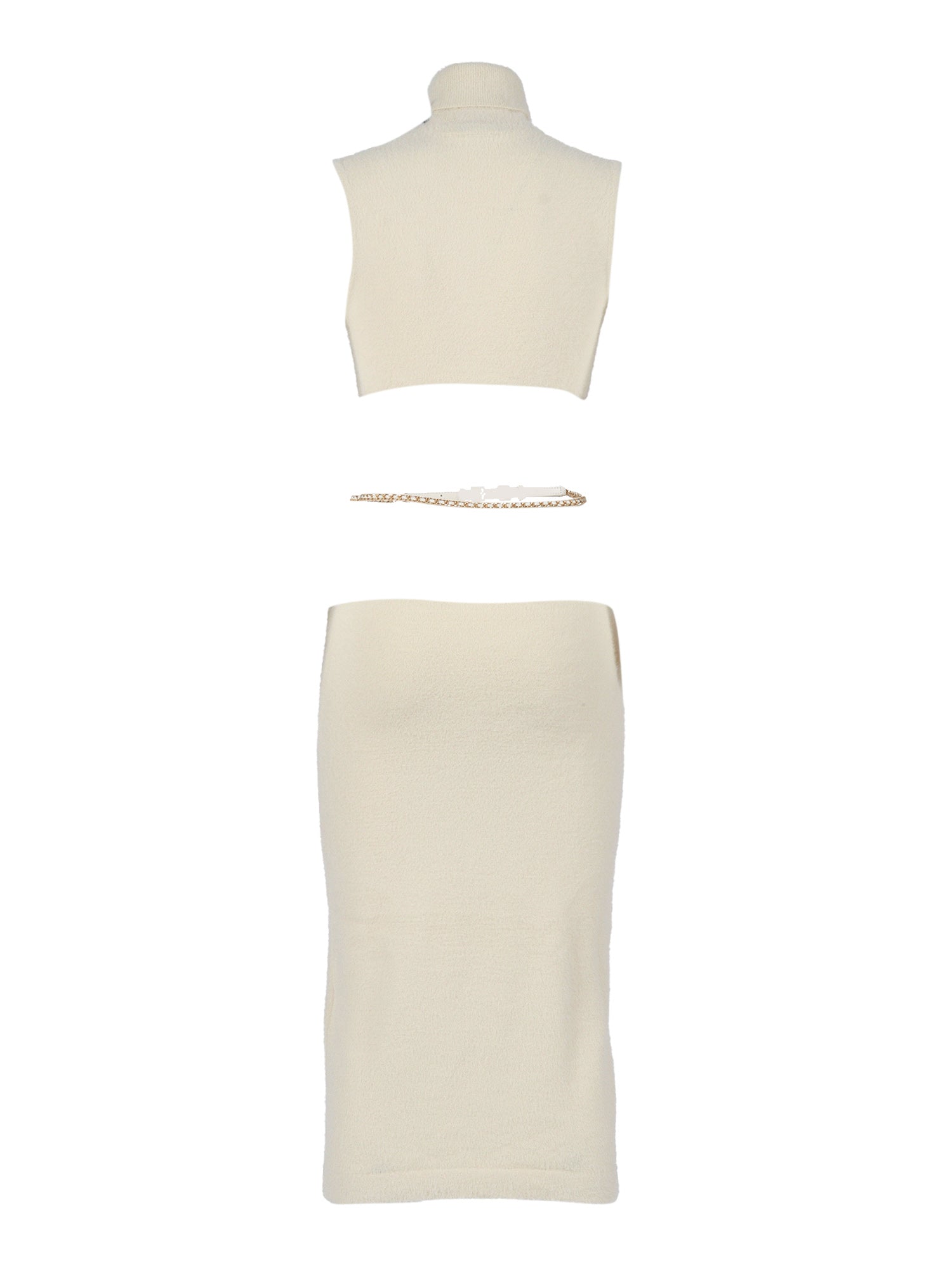 Womans Knitted Dress With Belt White Polyamide Cotton Midi