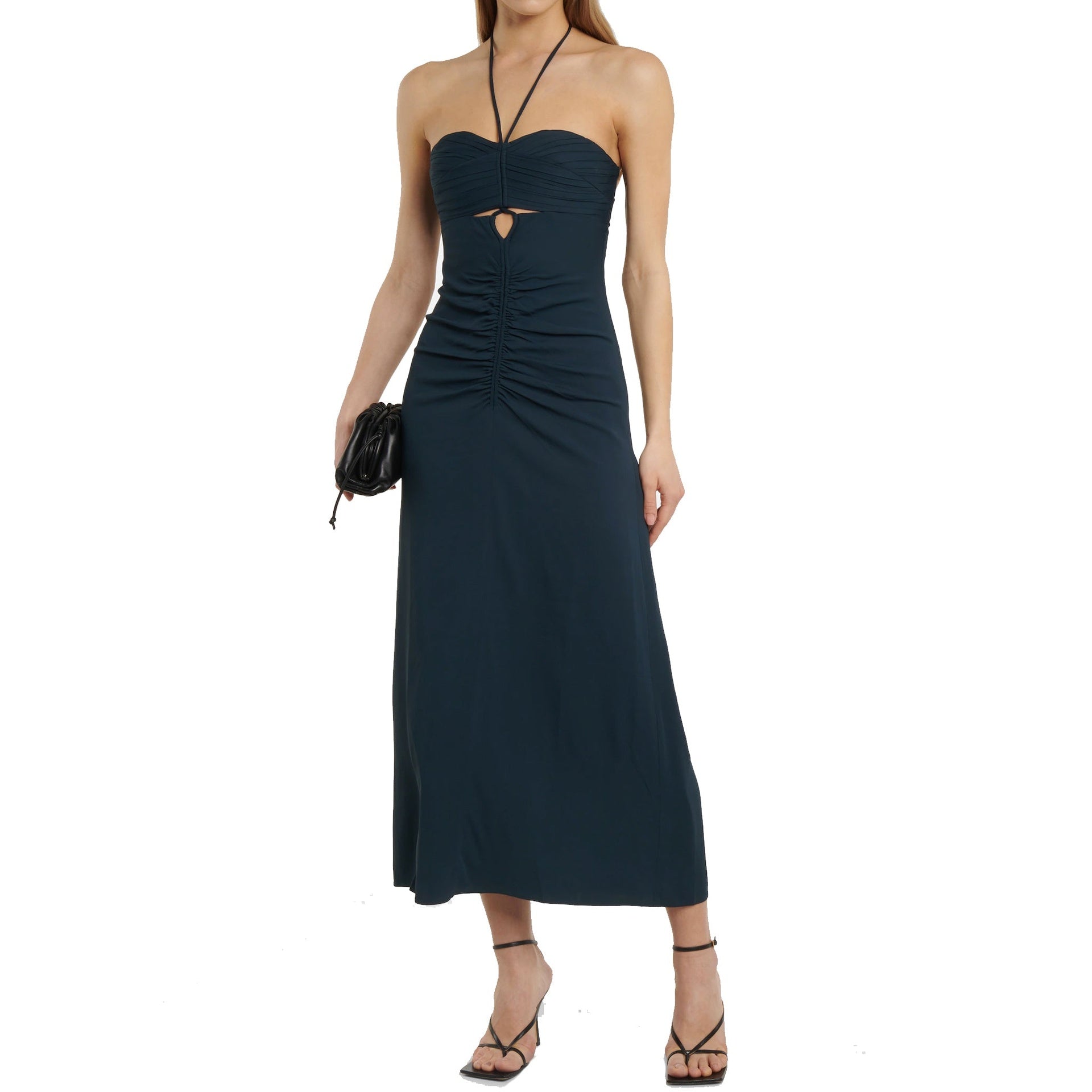 Self-Portrait Cut-Out Ruched Maxi Dress Gray Viscose Elastane