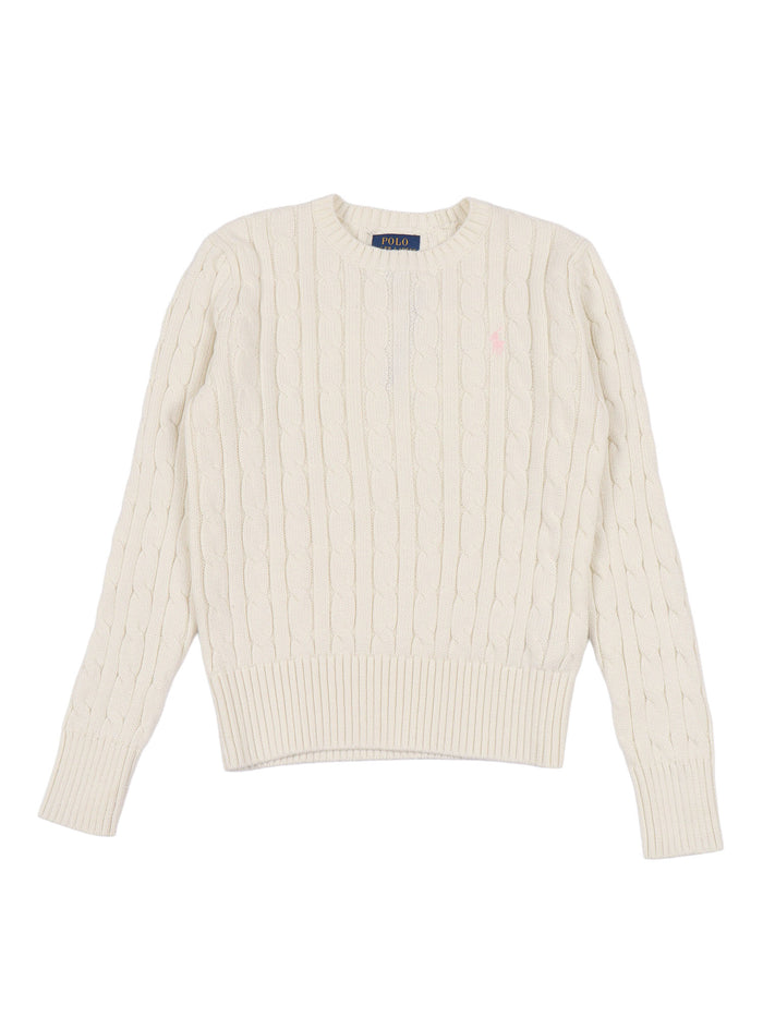 CABLE CN-SWEATER-PULLOVER White Cotton Crewneck