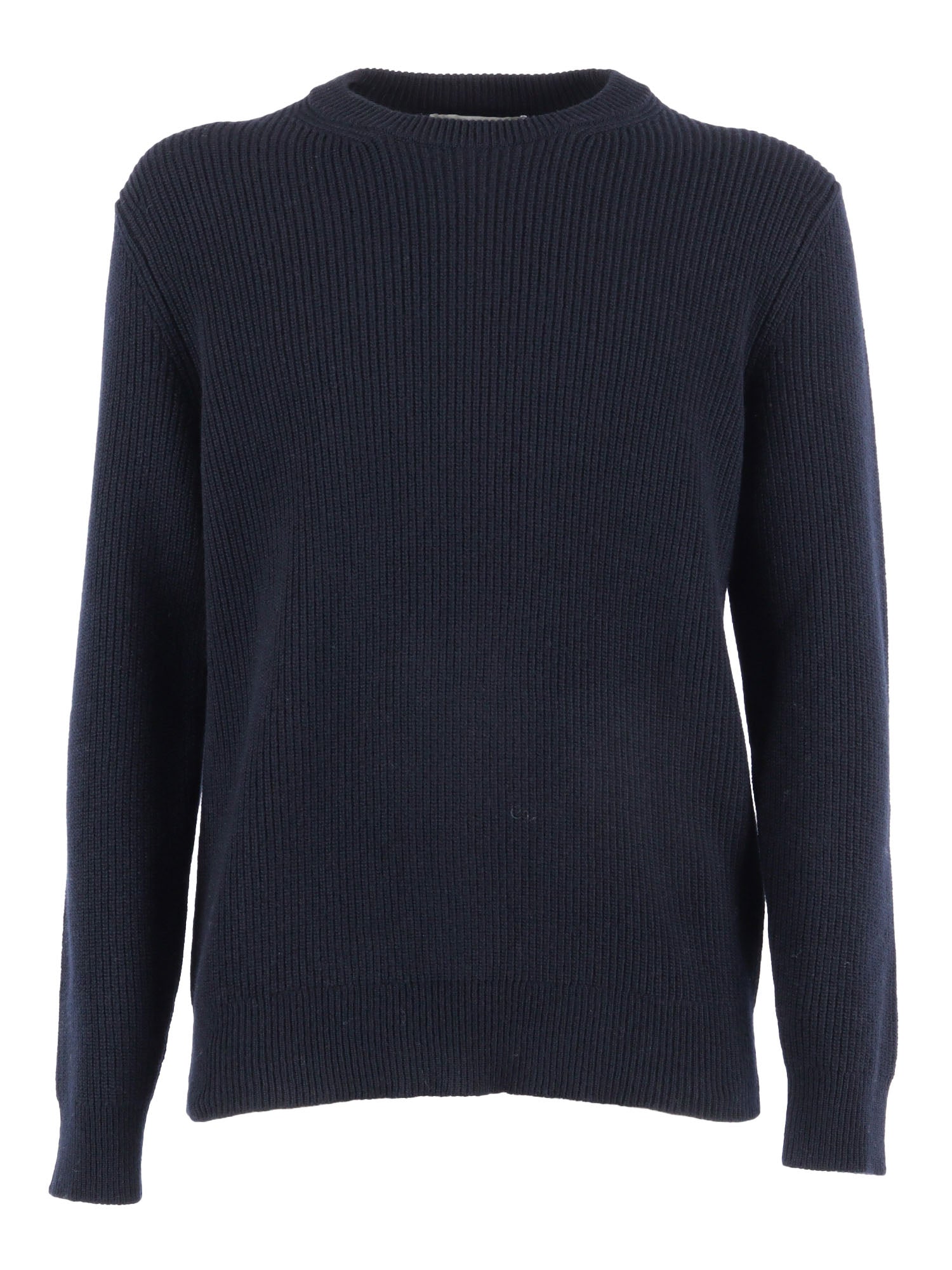 R Neck Pullover Blue Wool Crewneck