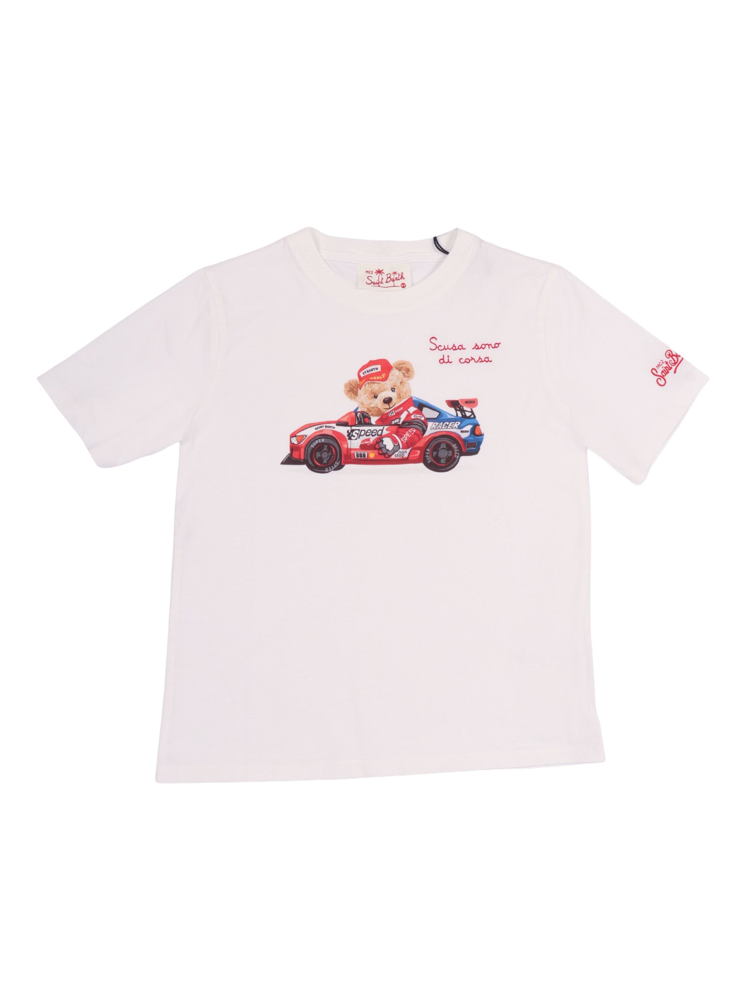 Denver Jr-Bear Racing 01n Emb White Cotton Short Sleeves T-shirt