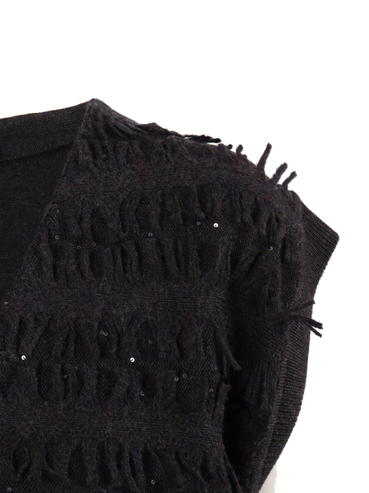Knit Vest Black Virgin Wool Polyester Knitted
