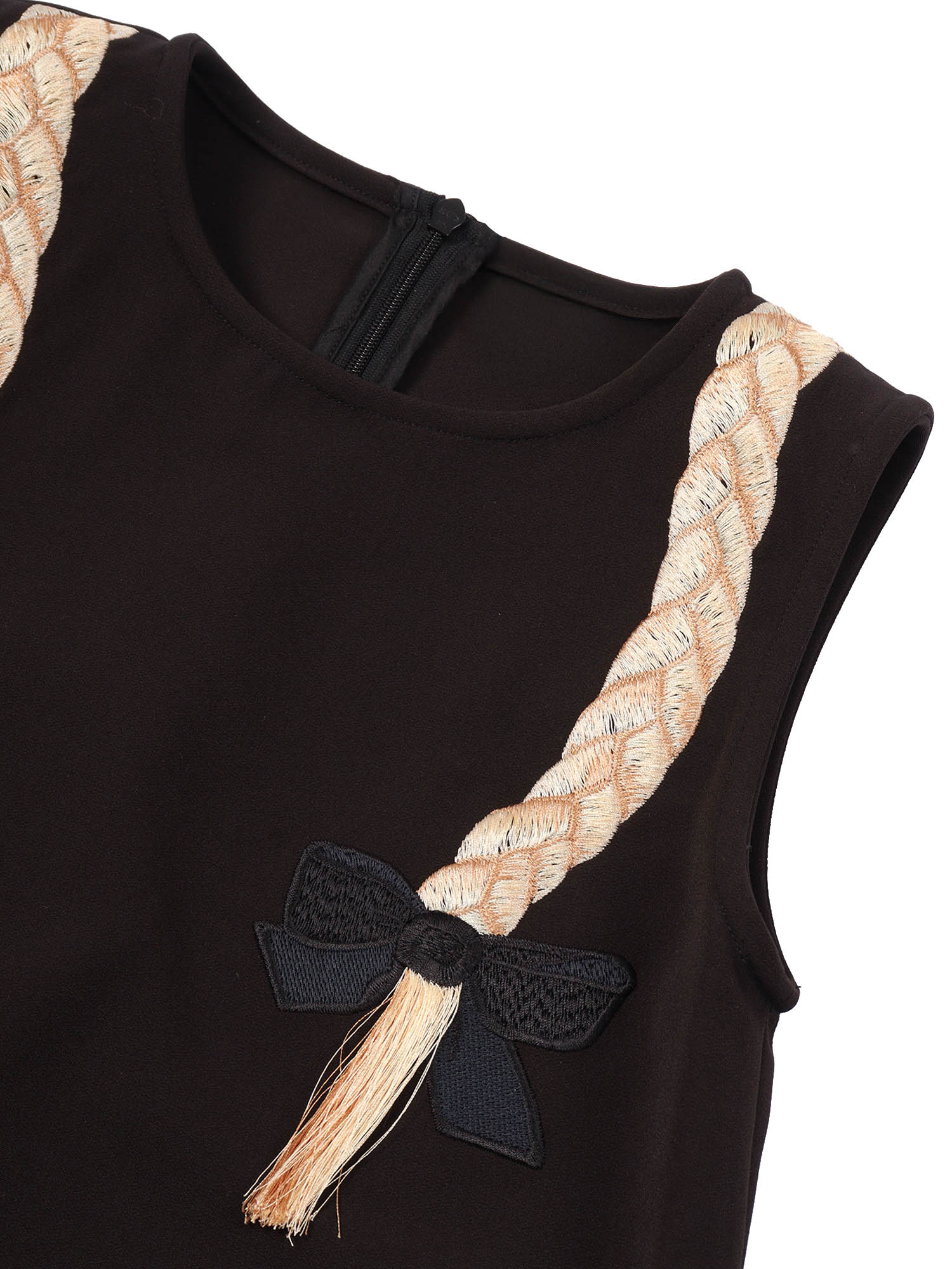 BLACK SLEVELESS DRESS WITH BRAIDED EMBROIDERY