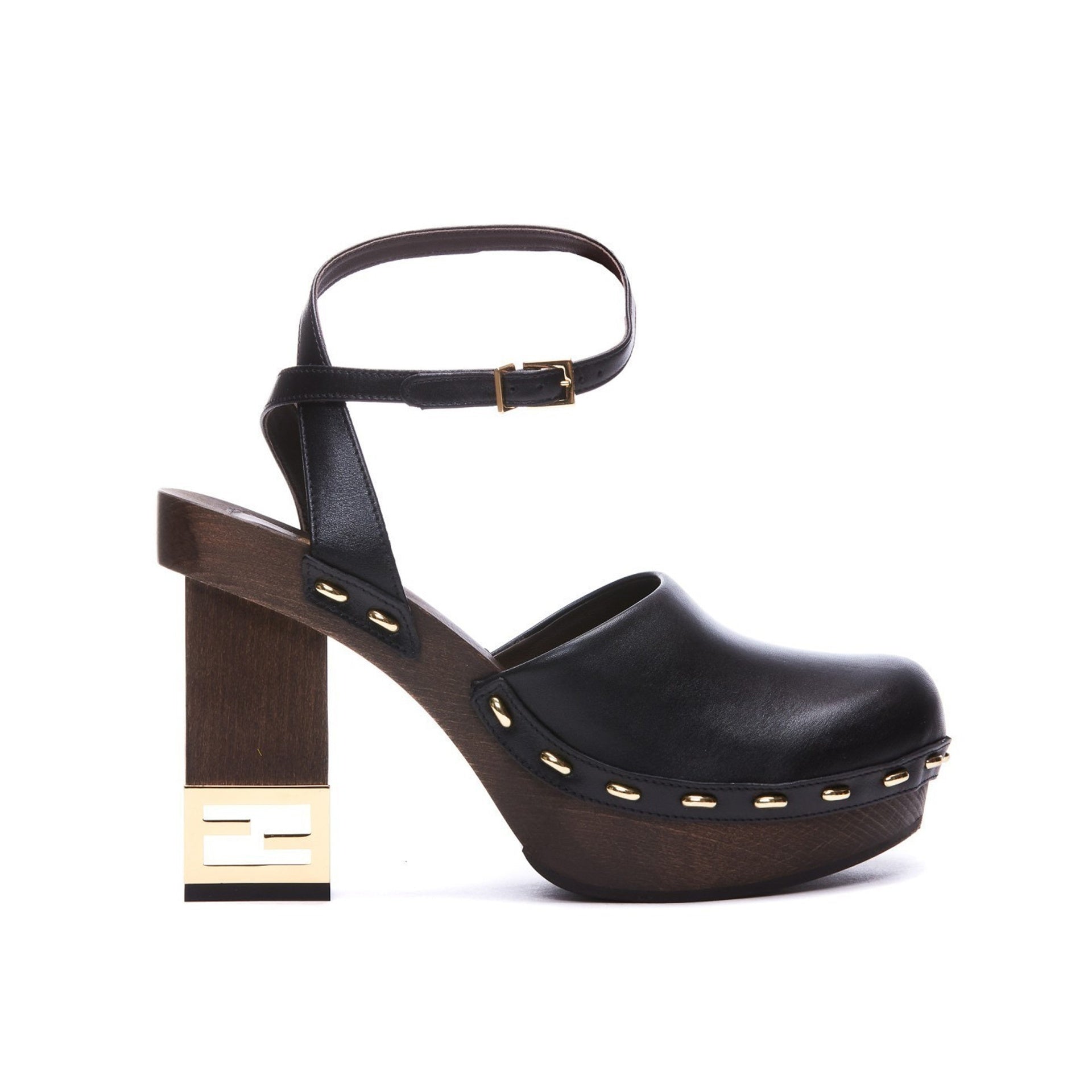 Decorative Heel Leather Pumps Black Calf