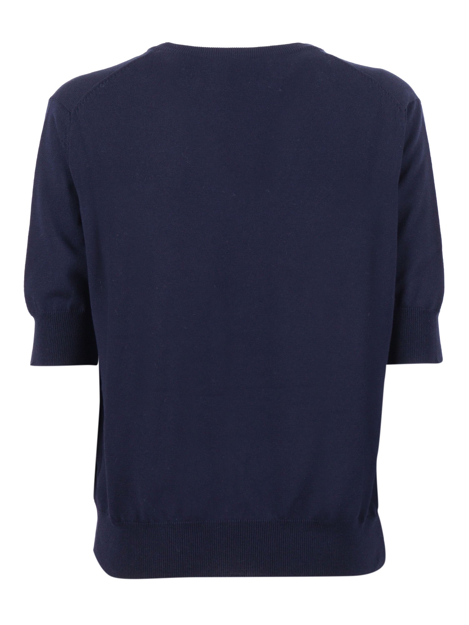 Regular Fit Short-Sleeved Crew Neck Sweater Plain Knit Blue Cotton Crewneck