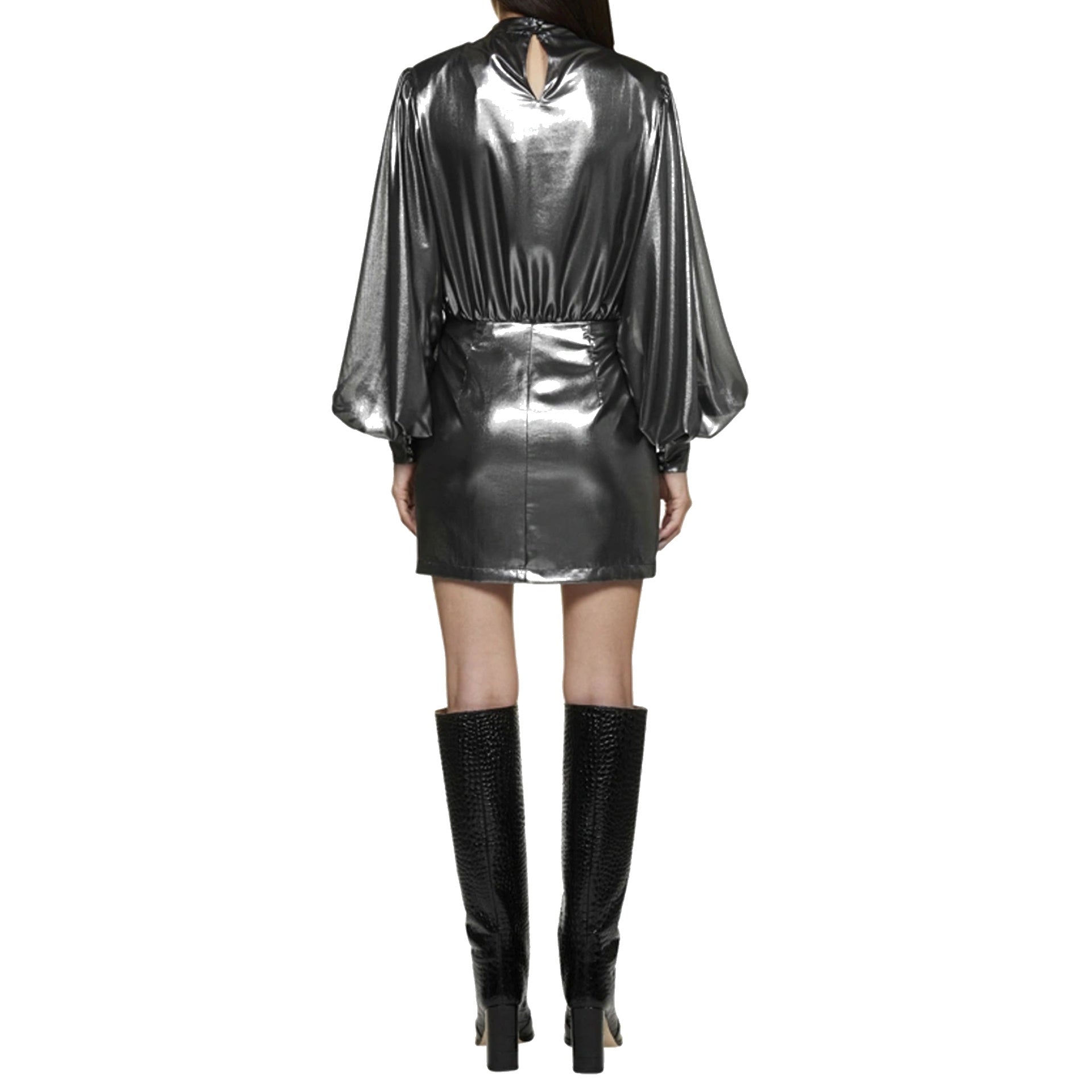 Blanca Vita Abelia Laminated Mini Dress Silver Polyester
