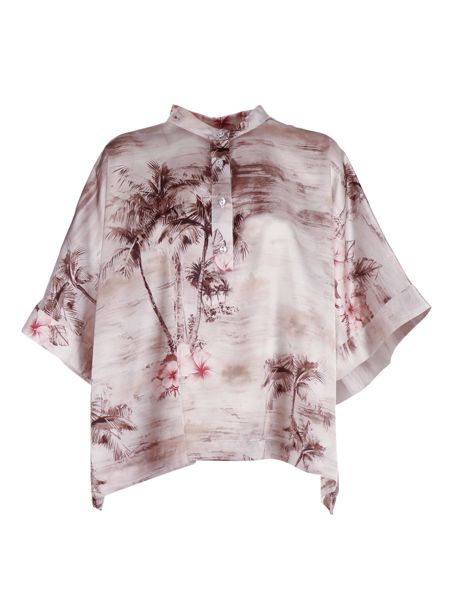 Mandarin Collar Silk Tunic Beige Elastane Jacket
