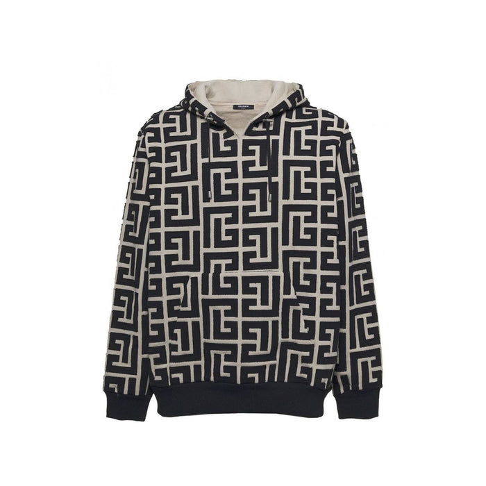 Monogrammed Hooded Sweatshirt Beige Cotton