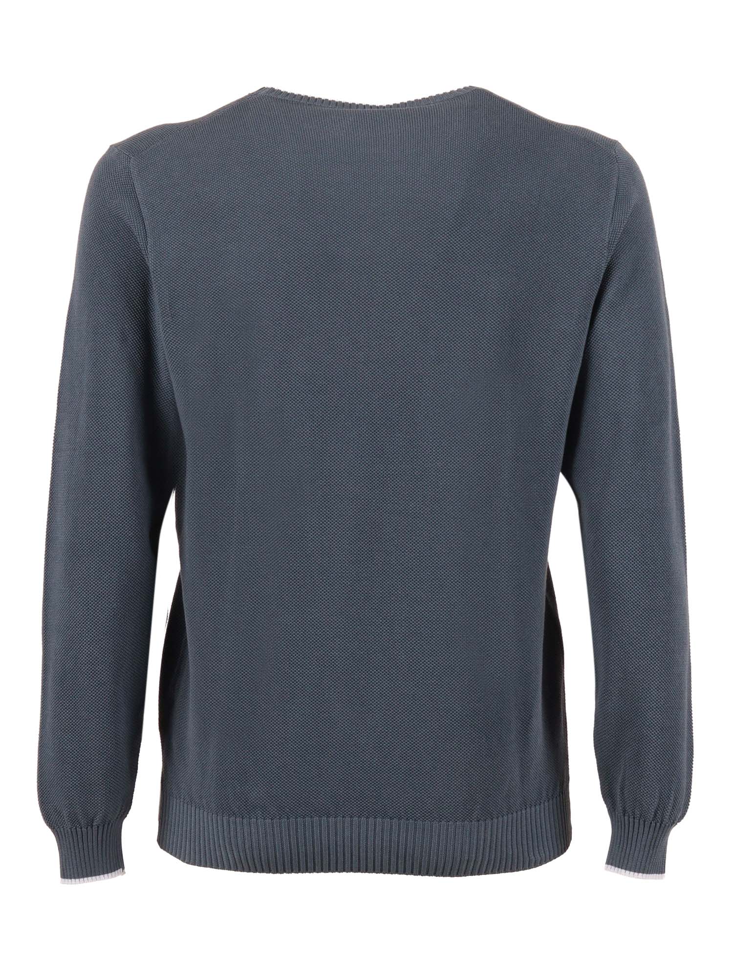 Crew-Neck L-S Knitted Sweater Man Blue Cotton Crewneck