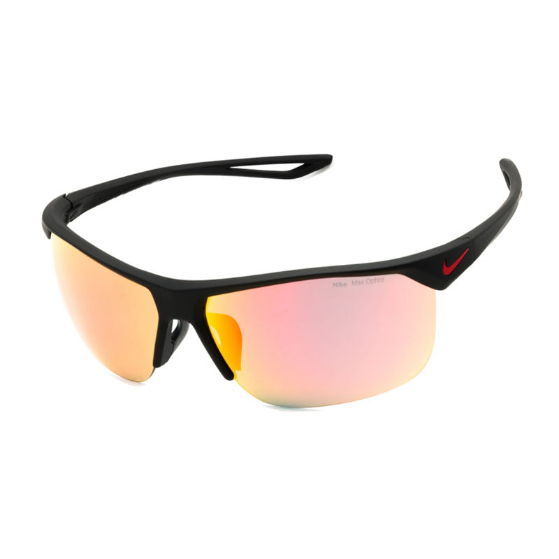 Nike Sunglasses Shield Semi Rim, Matte Black Frame And Grey Multilayer Red Lens Trainermev1013006