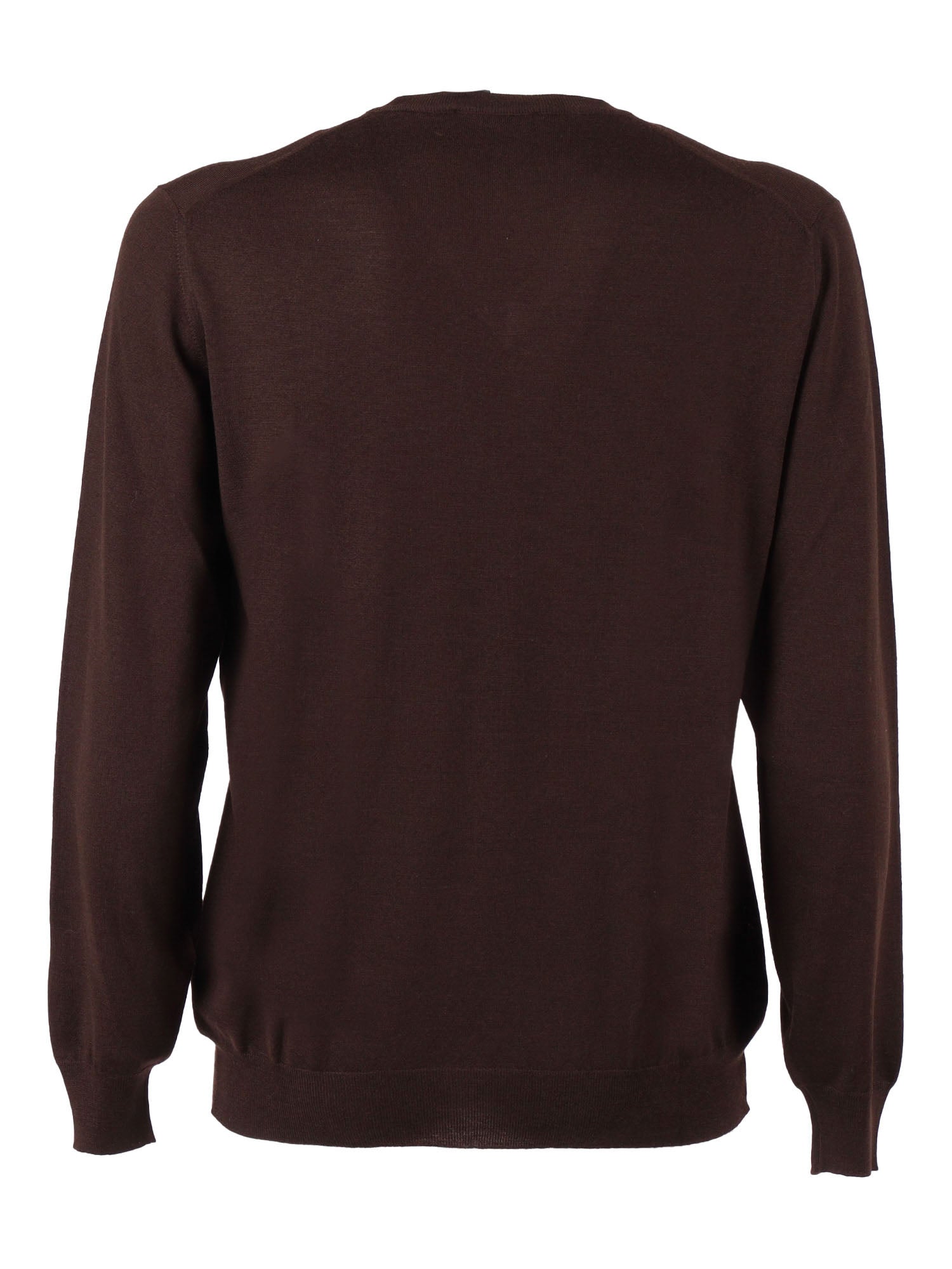 V-Neck L-S Knitted Sweater Man Brown Virgin Wool V Neck