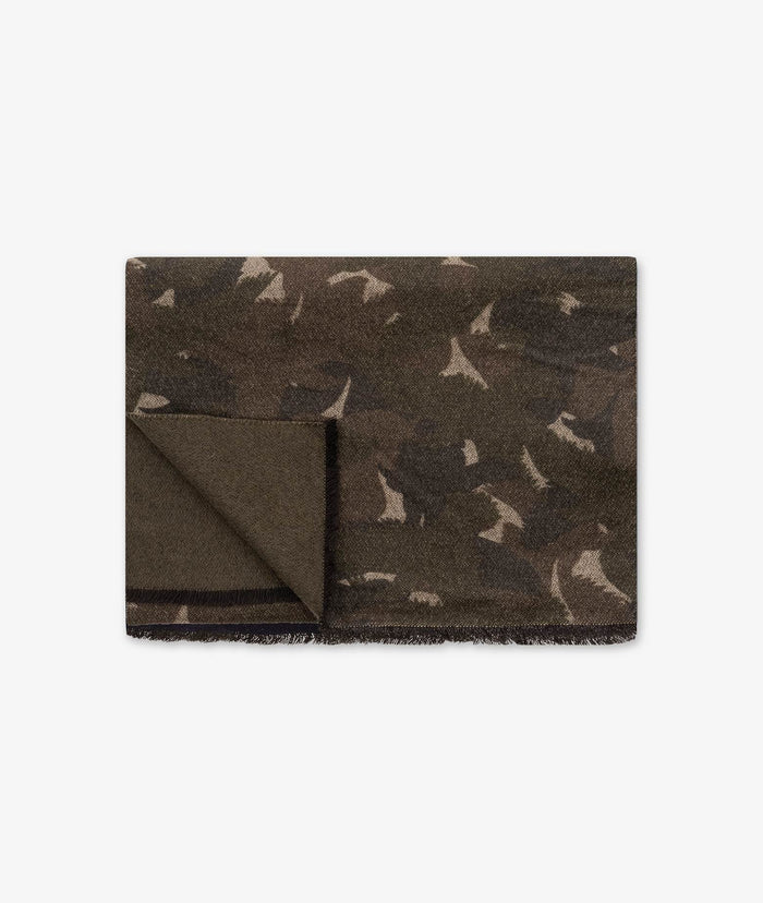 Camouflage Cashmere And Silk Scarf Olive