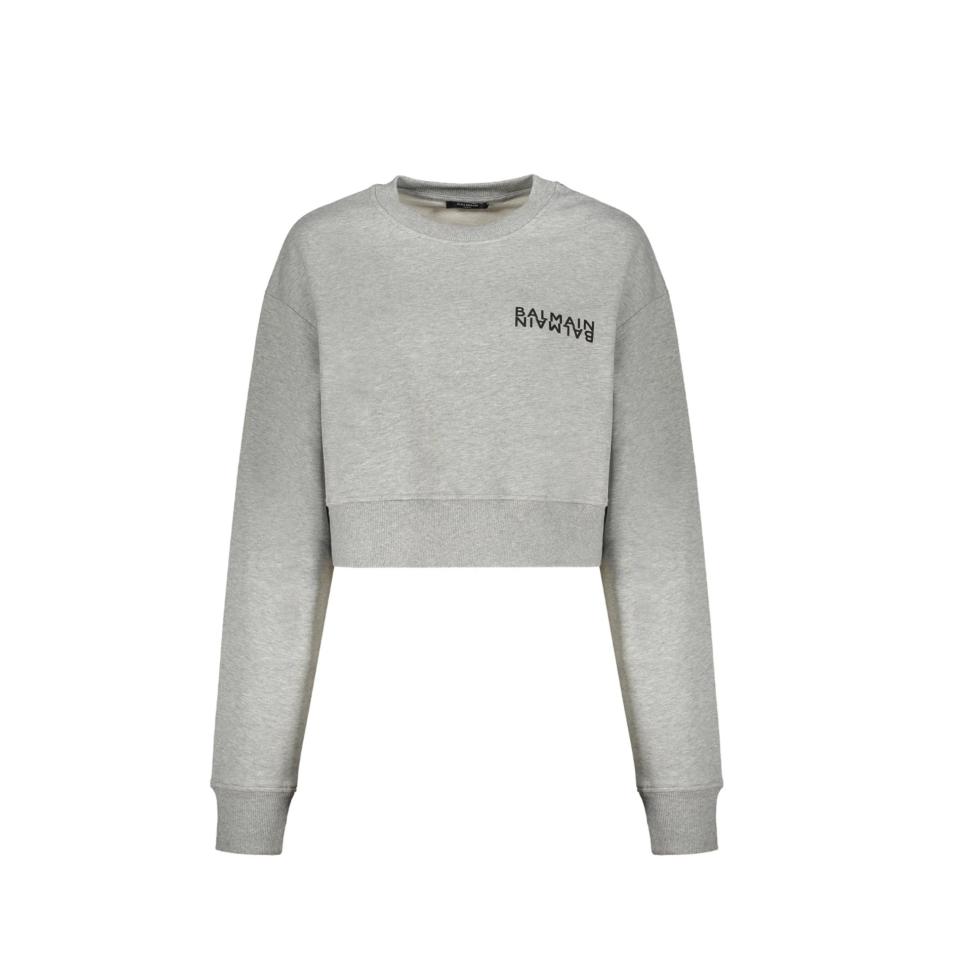 Cropped Logo Sweatshirt Gray Cotton