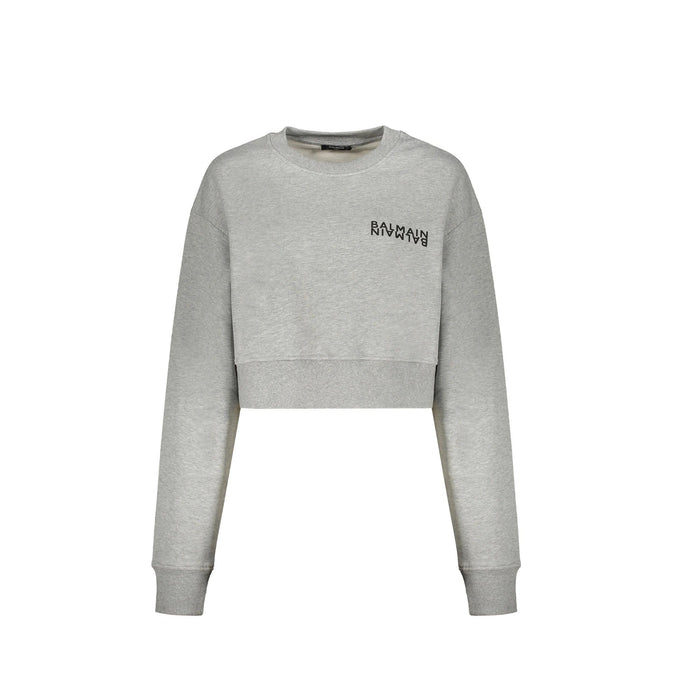 Cropped Logo Sweatshirt Gray Cotton
