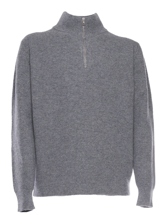 Half Zip Sweater Grey Wool Turtleneck