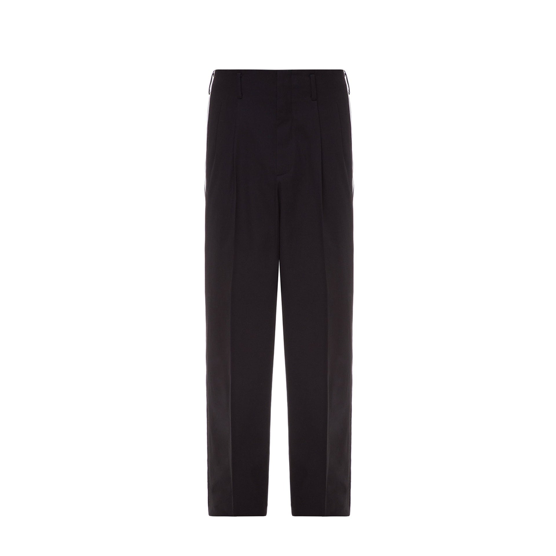 Side Stripe Pleat Trousers Black Cotton Elastane
