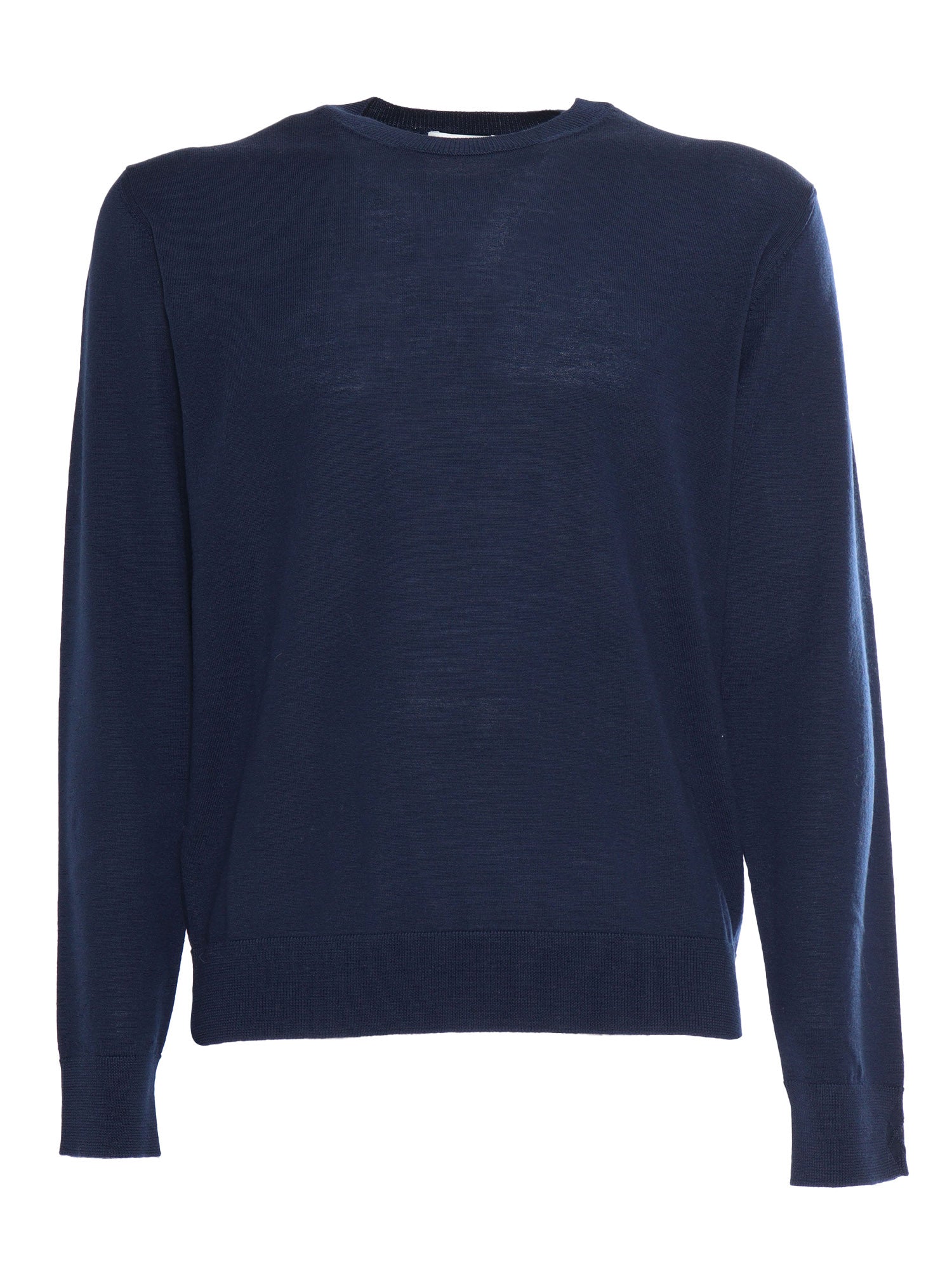 R Neck Pullover Blue Wool Crewneck
