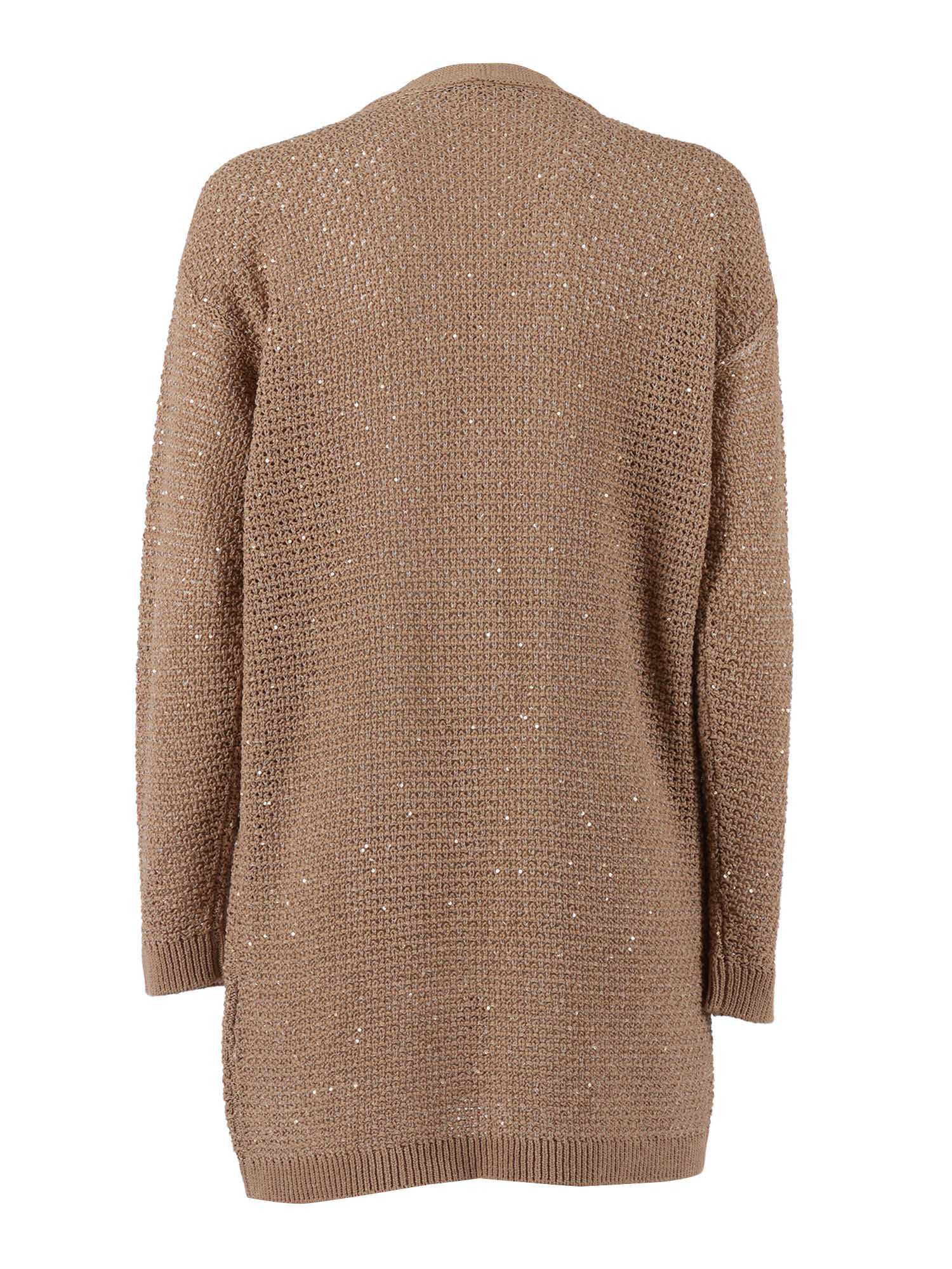 SEQUIN RIBBON CROCHET OVERSIZE CARDIGAN Brown Cotton Polyamide Polyester