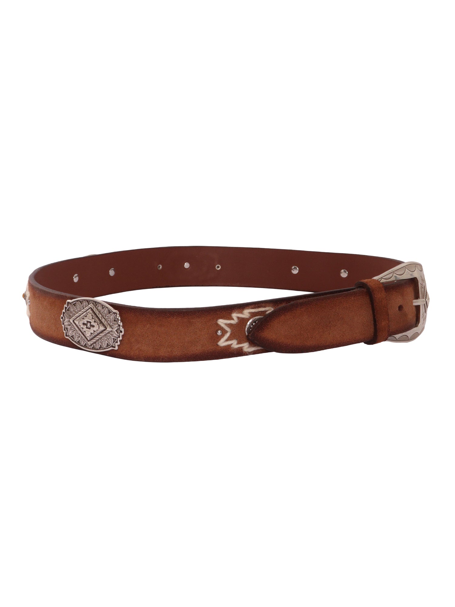 Suede belt with wool appliqu�s and studs Brown Leather