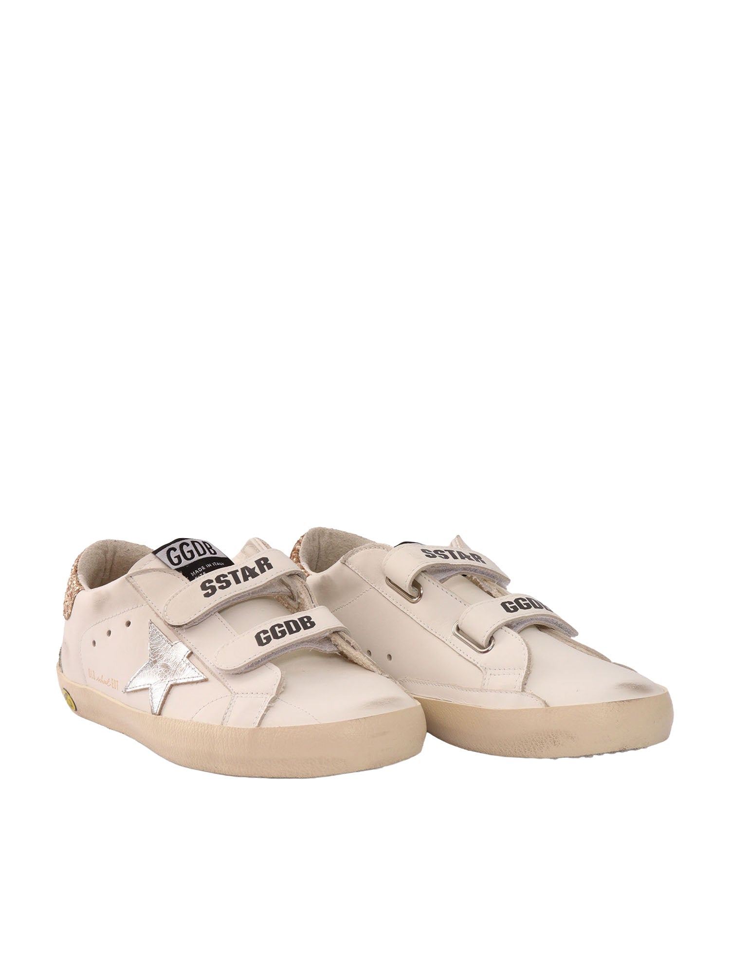 OLD SCHOOL LEATHER UPPER LAMINATED STAR GLITTER HEEL SUEDE SPUR White Kid Sneaker