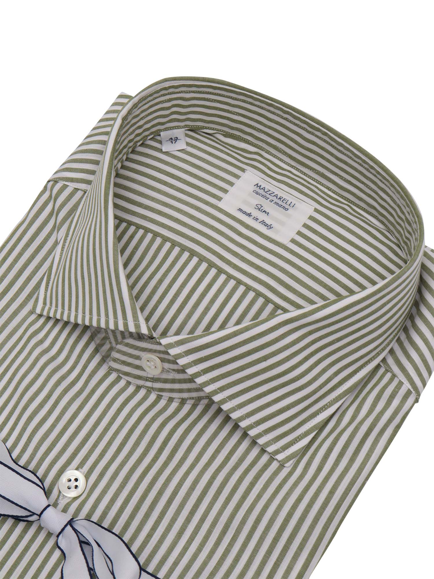 Cotton Striped Slim Fit Shirt Green And White