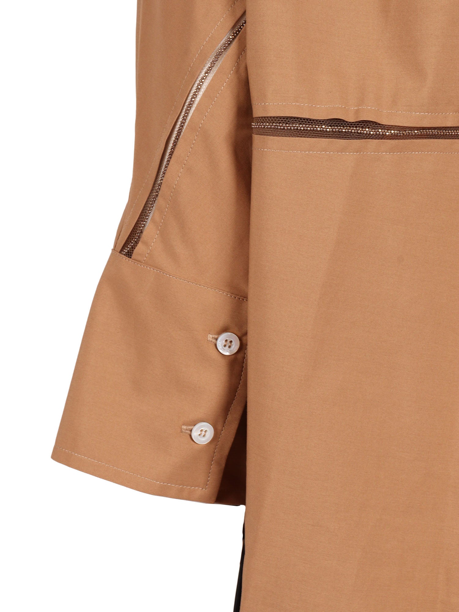 POPLIN 3-4 SLEEVE SHIRT WITH TULLE AND FILO DIAMANTE DETAIL Beige Cotton Blouse