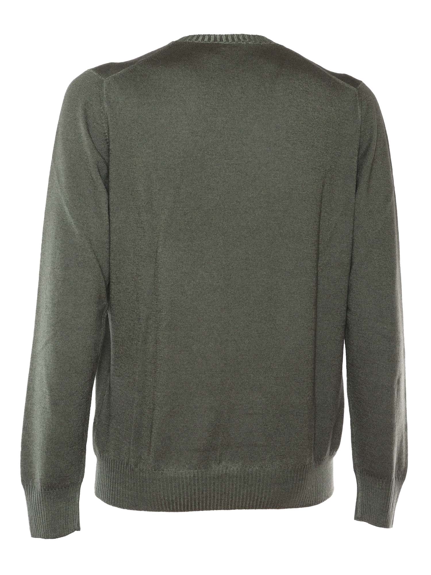 Rounded Sweater Green Virgin Wool Crewneck