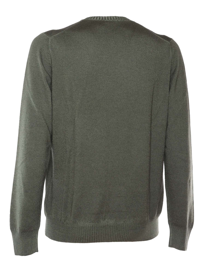 Rounded Sweater Green Virgin Wool Crewneck