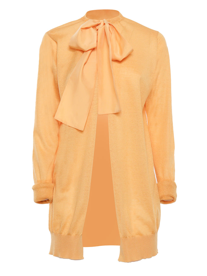 Orange cardigan with bow Linen Silk