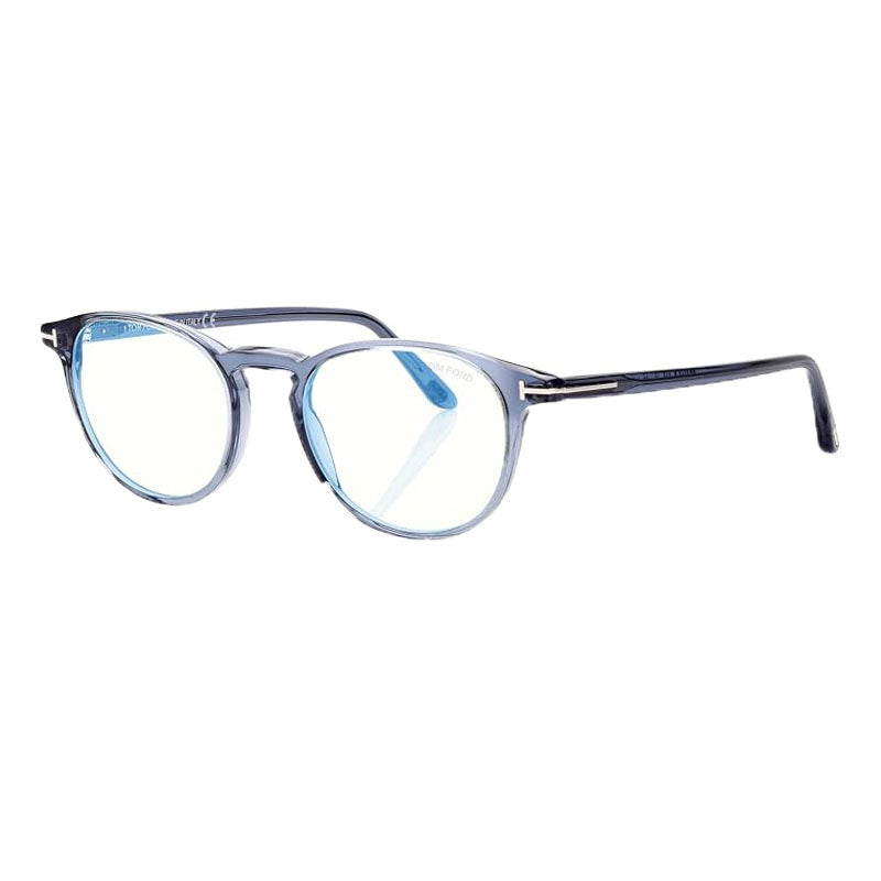 Tom Ford Eyeglasses Round Full Rim, Shiny Blue Frame And Clear Light Block Lens Ft5803-B090 Sunglasses