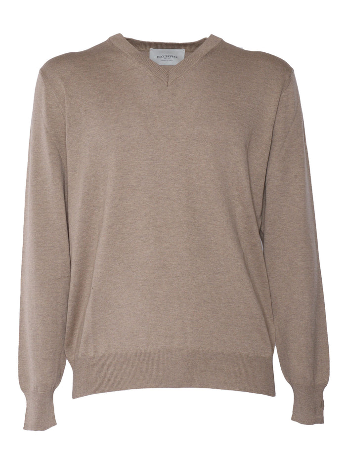 Brown pullover Silk Cotton V Neck
