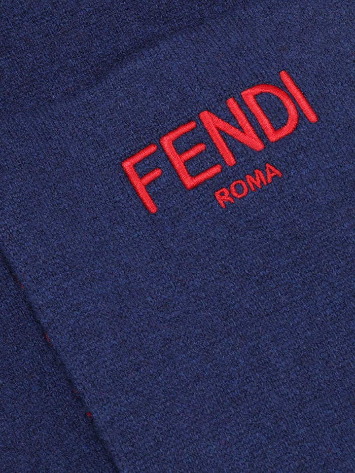 Double Ff Reversible Scarf Blue Wool Cashmere Polyamide
