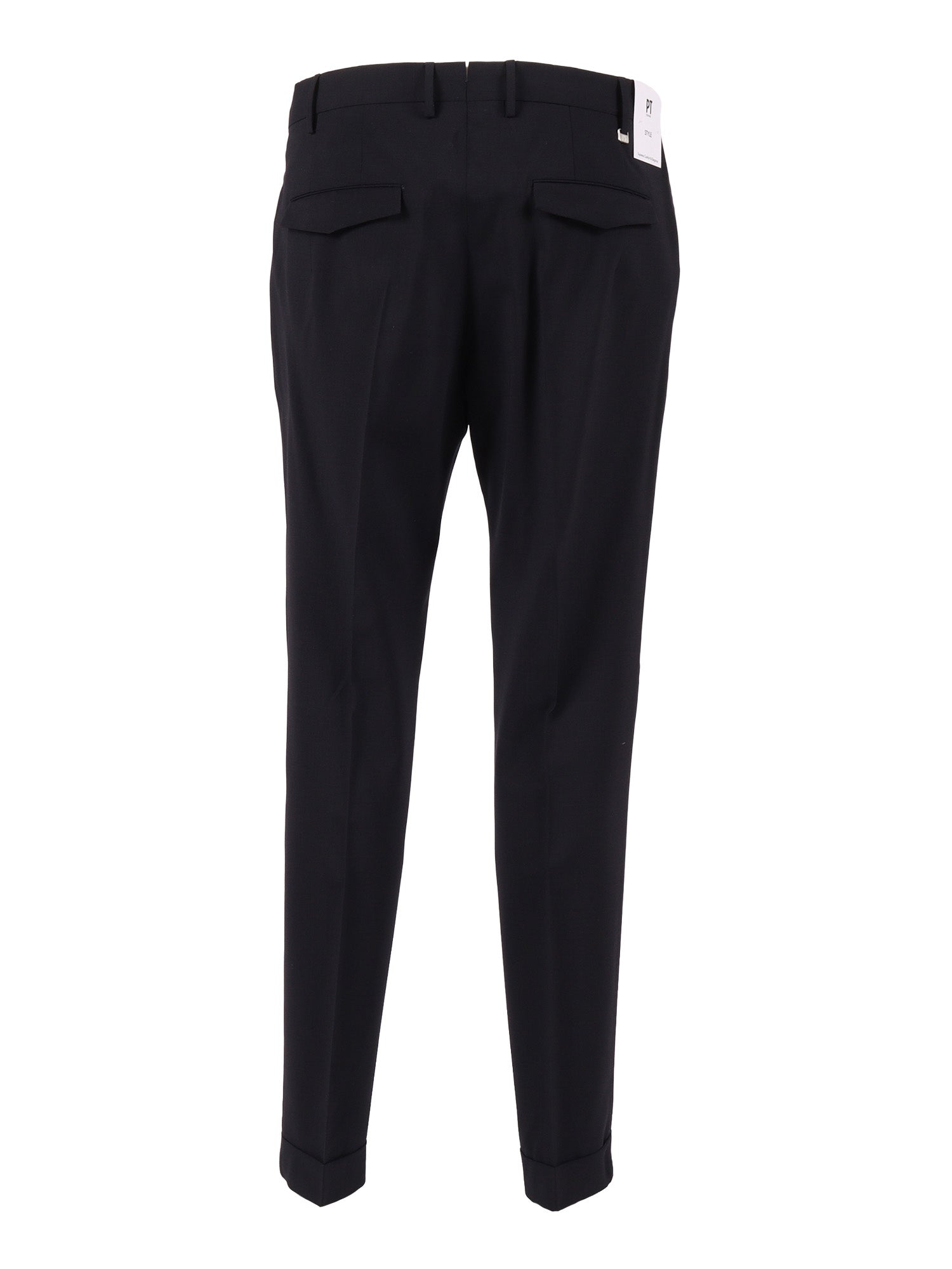 MASTER, 1 Pleat, Diagonal Pockets, Flap Back Turn-Up Blue Virgin Wool Elastane Pant