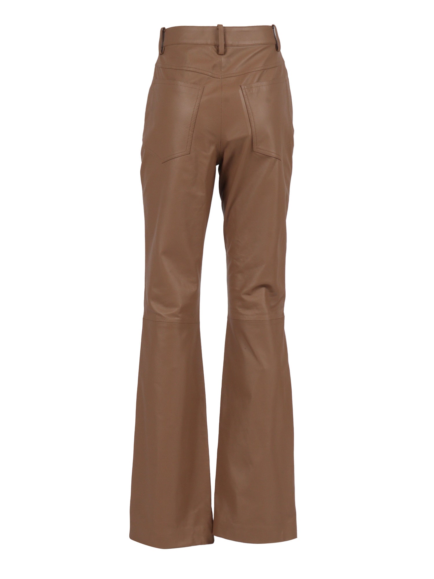 Soft Lambskin Bootcut Trousers Brown Real Leather