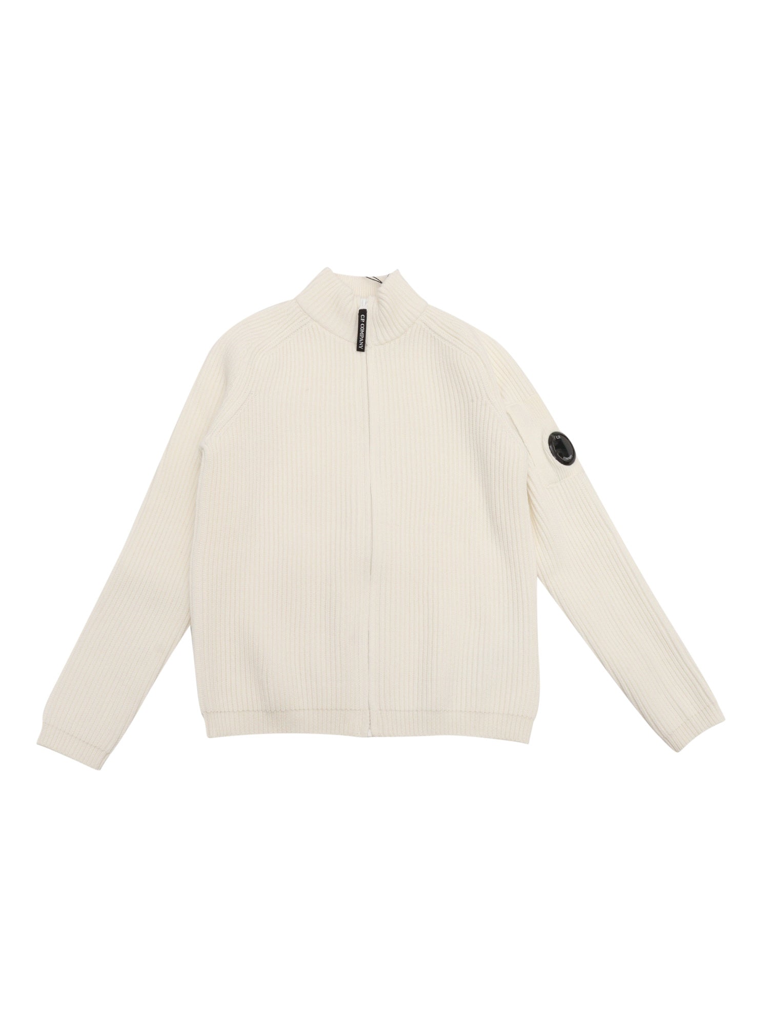 Zipped Sweater White Cotton Polyester Crewneck