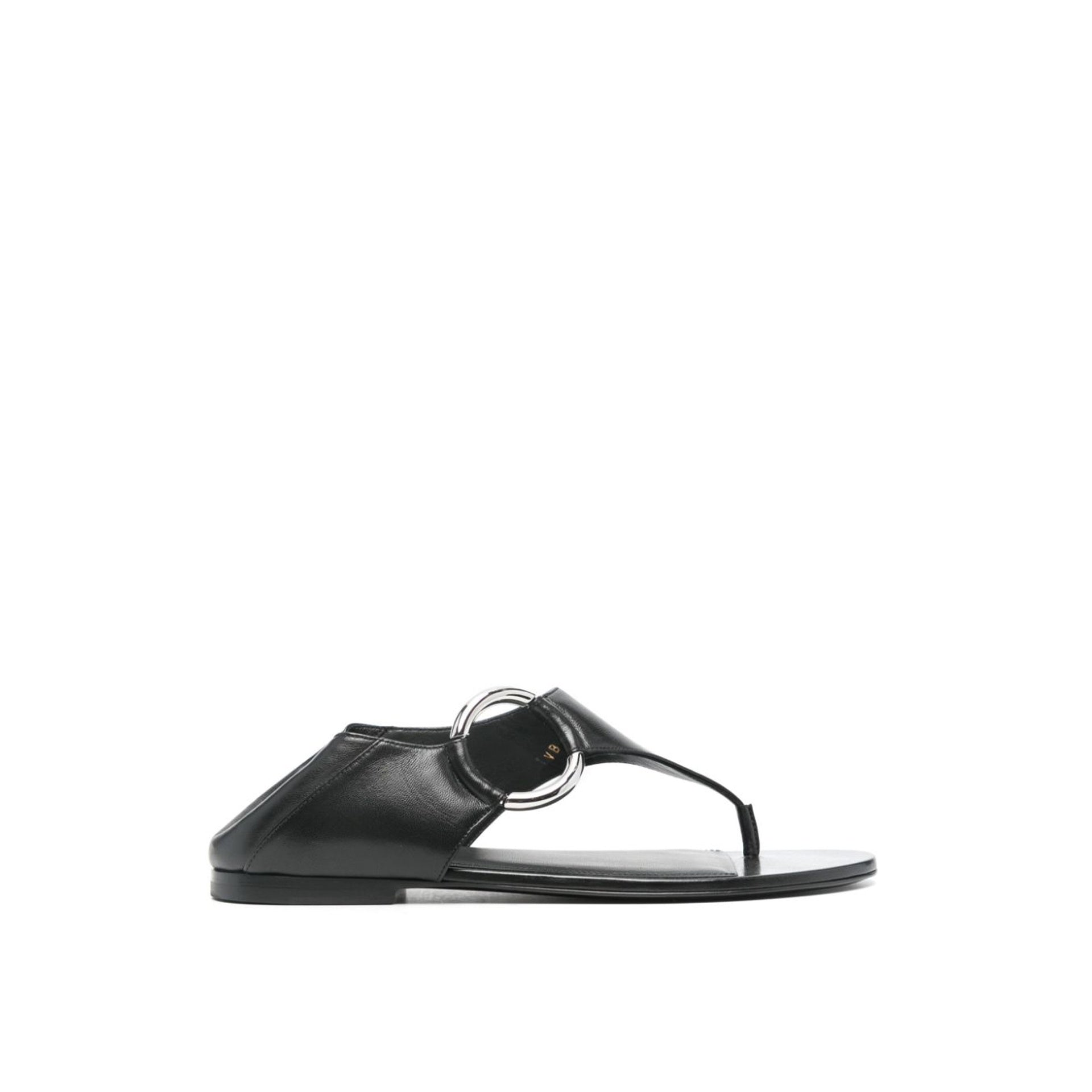 Ring Leather Flat Sandals Black Calf