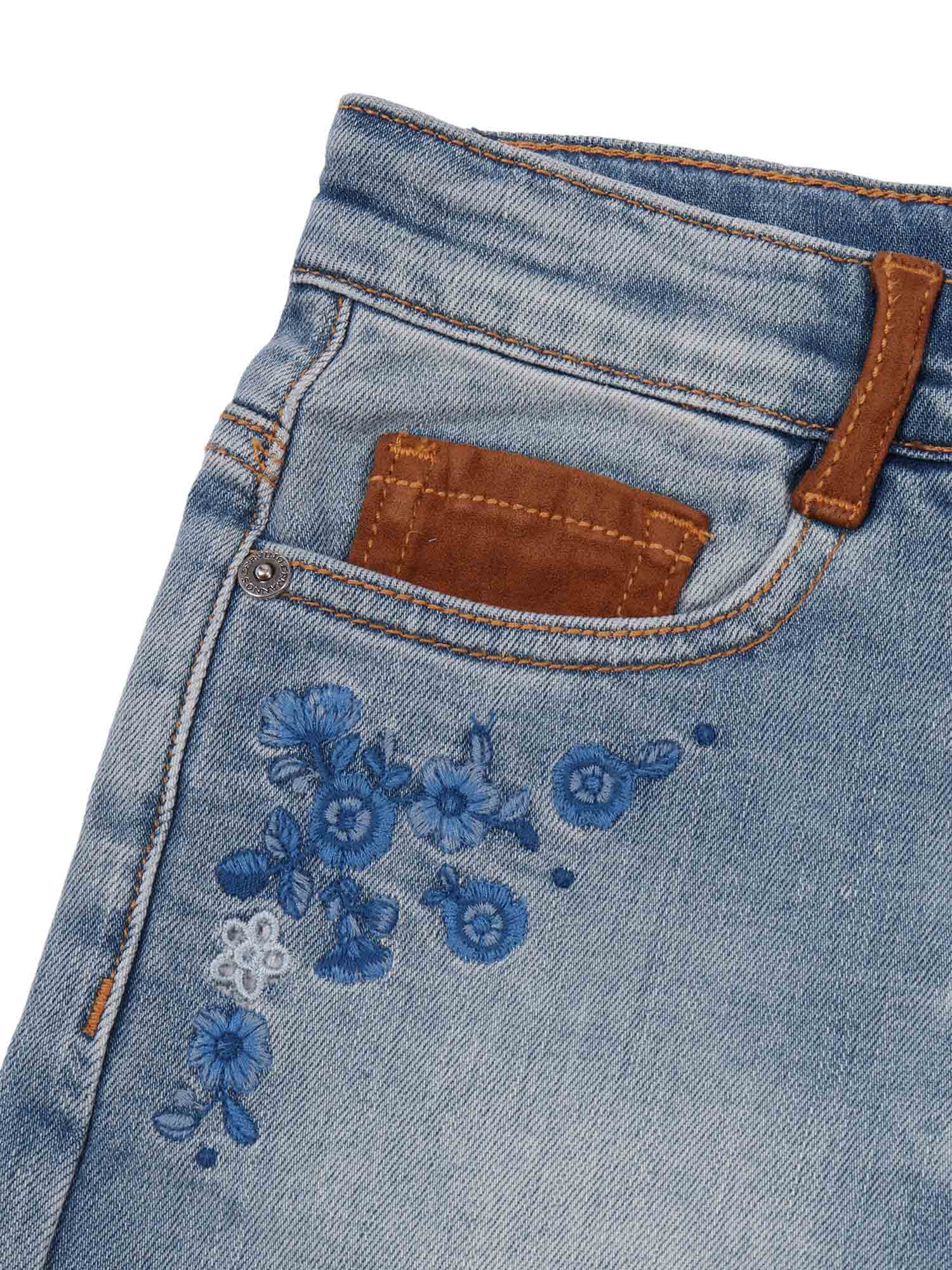 EMBROIDERED 5-POCKET SHORTS Light Blue