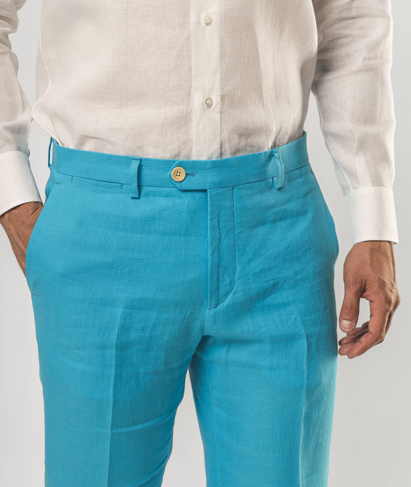 Linen Trousers Madeira Lightblue No Pinces