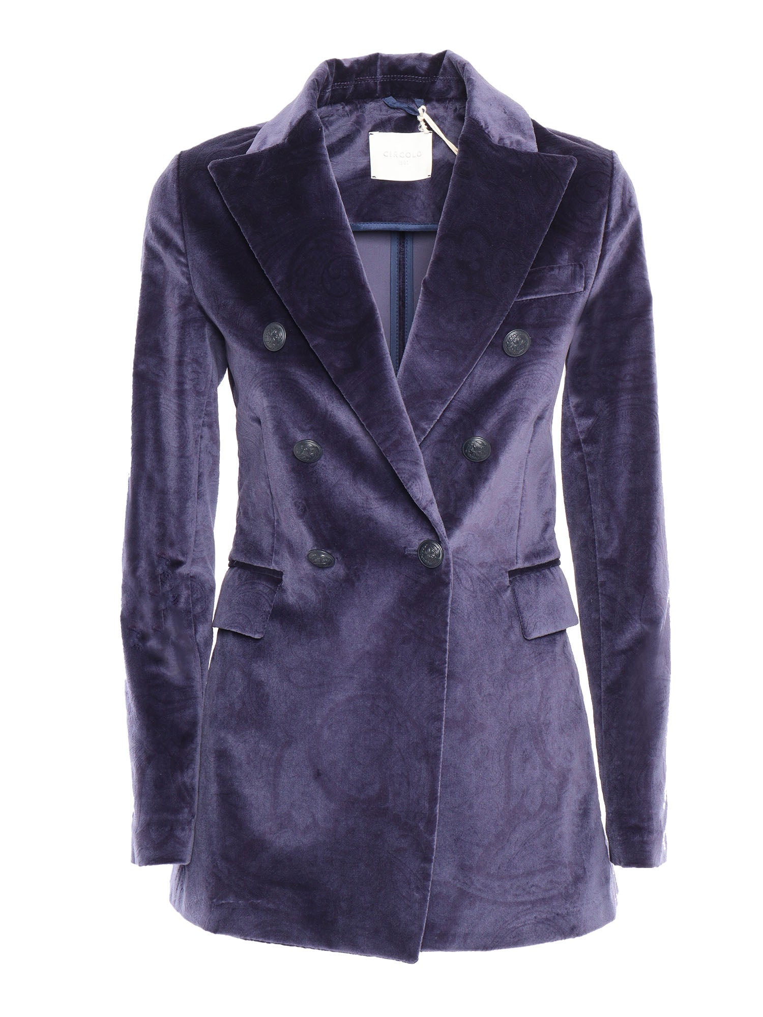 Velvet Double Breasted Jacket Black Cotton Elastane