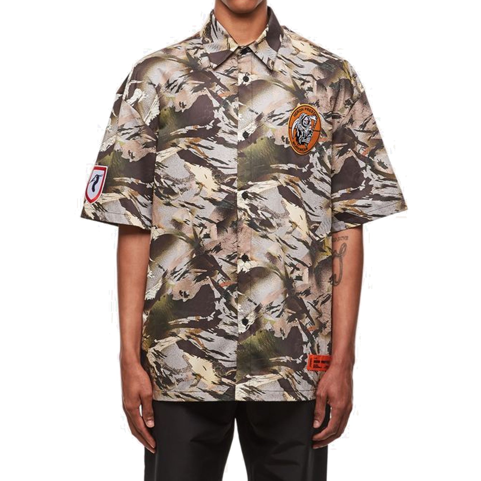 Heron Preston Camouflage Popline Shirt Green Cotton