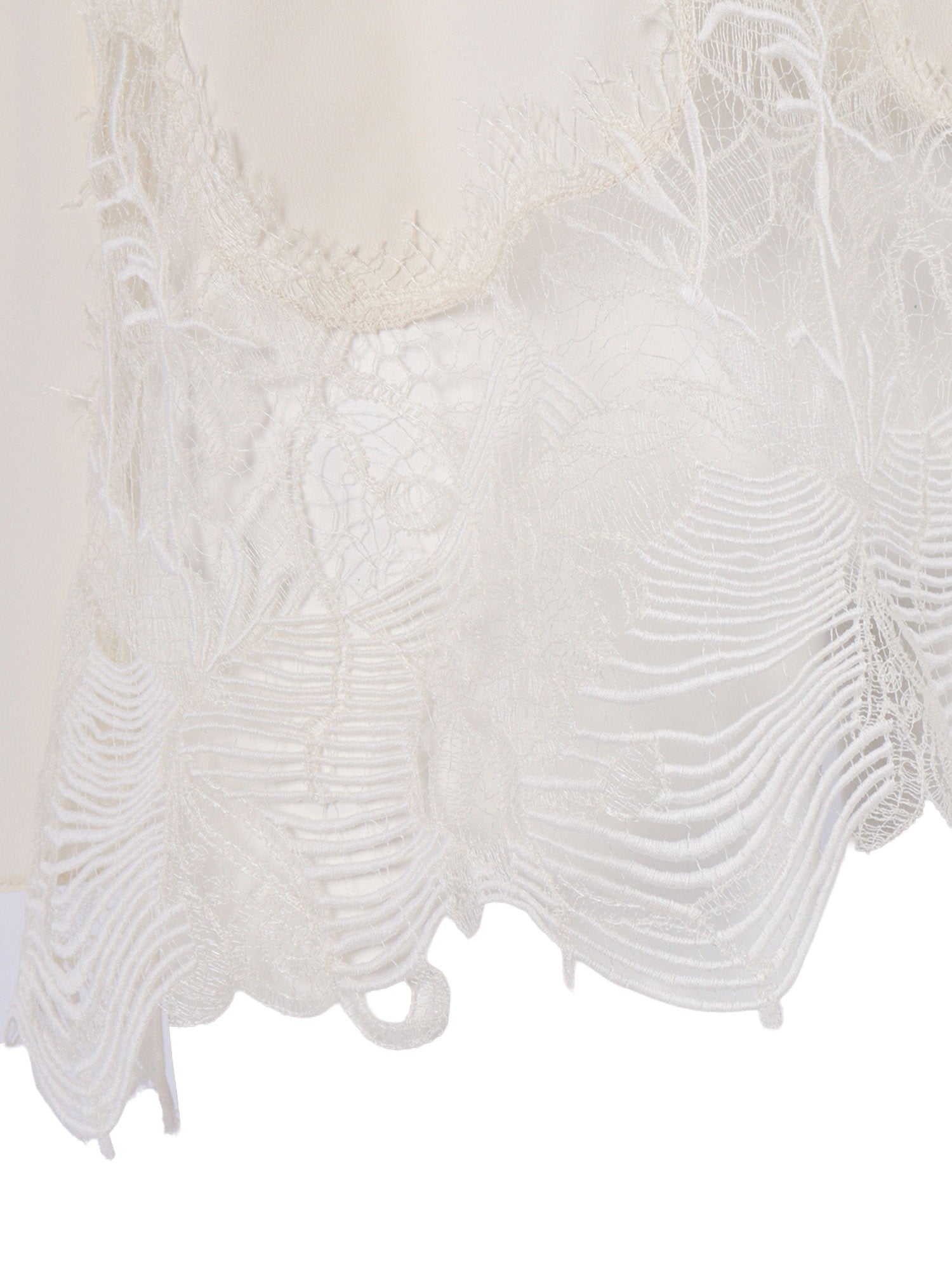 CREPE DE CHINE SHORT SLEEVE TOP WITH LACE BOTTM BAND White Acrylic Silk