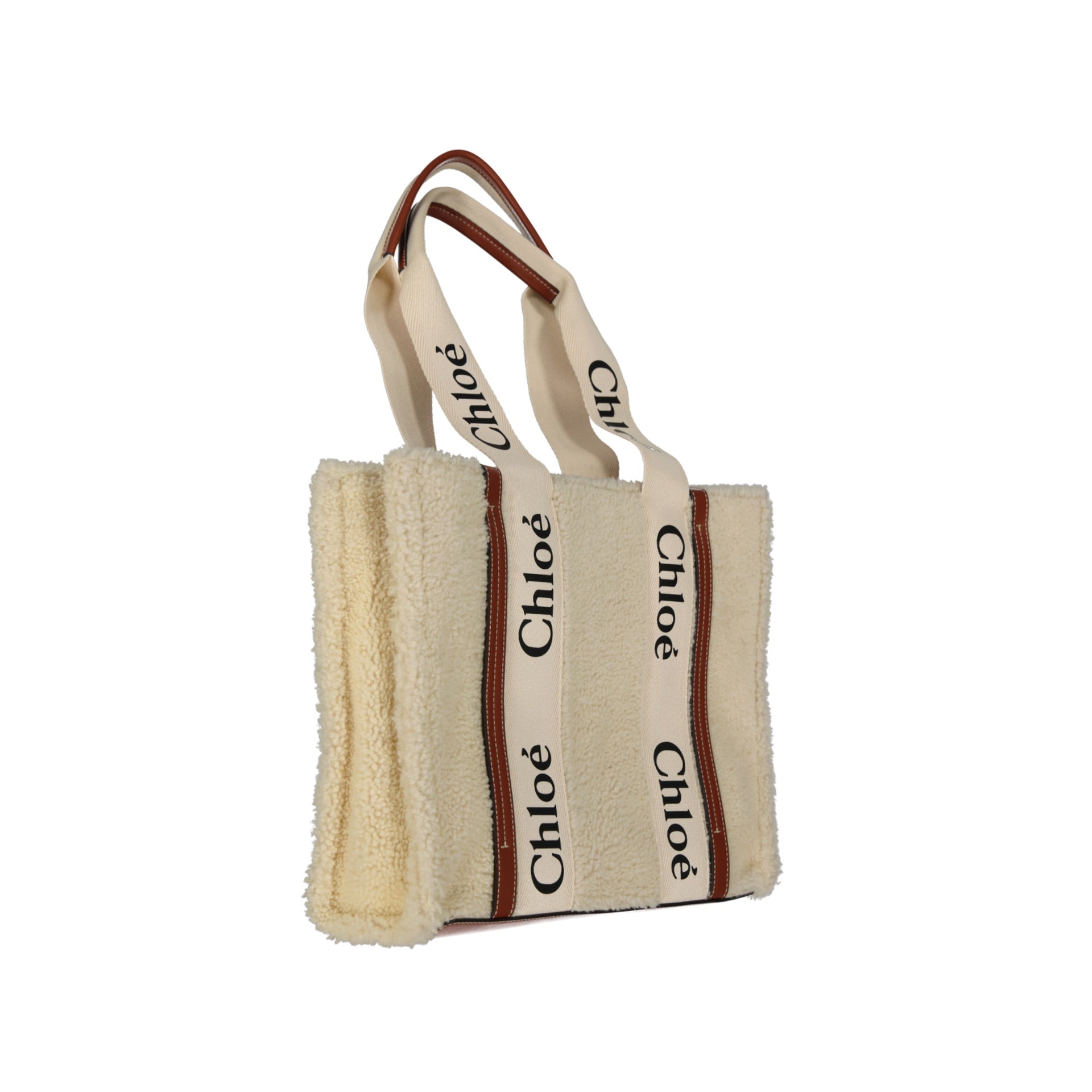 Chloé Woody Shearling Tote Bag Beige