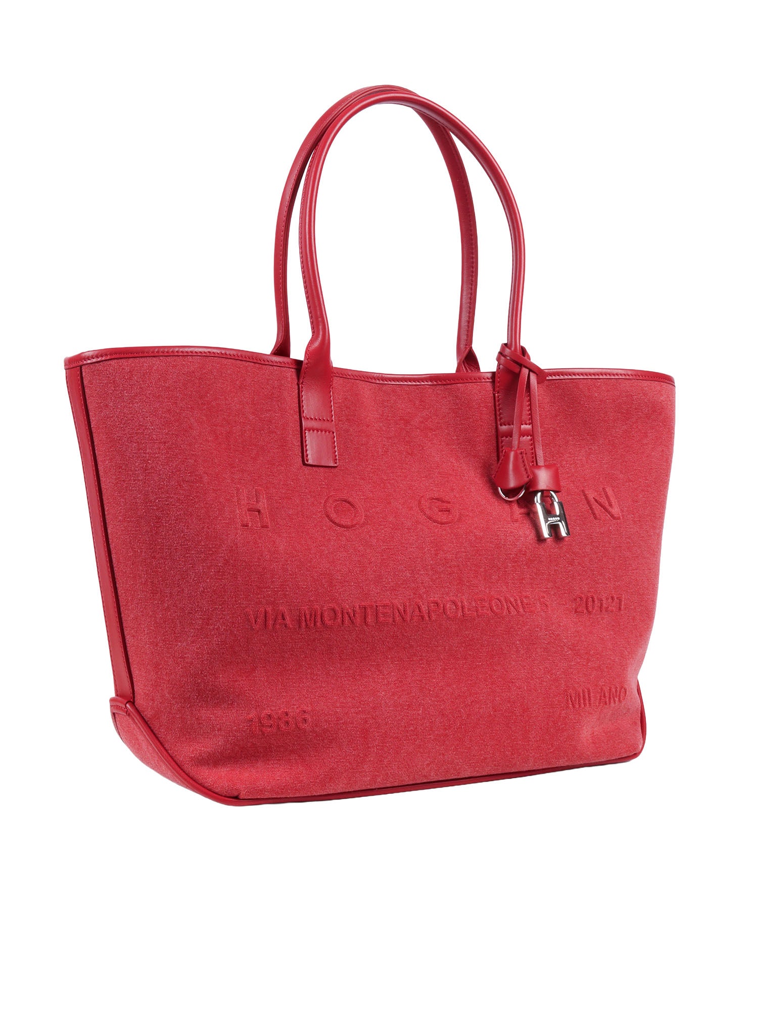 ADDRESS SHOPPING MEDIUM BAG Red Cotton Calfskin Lining Handbag