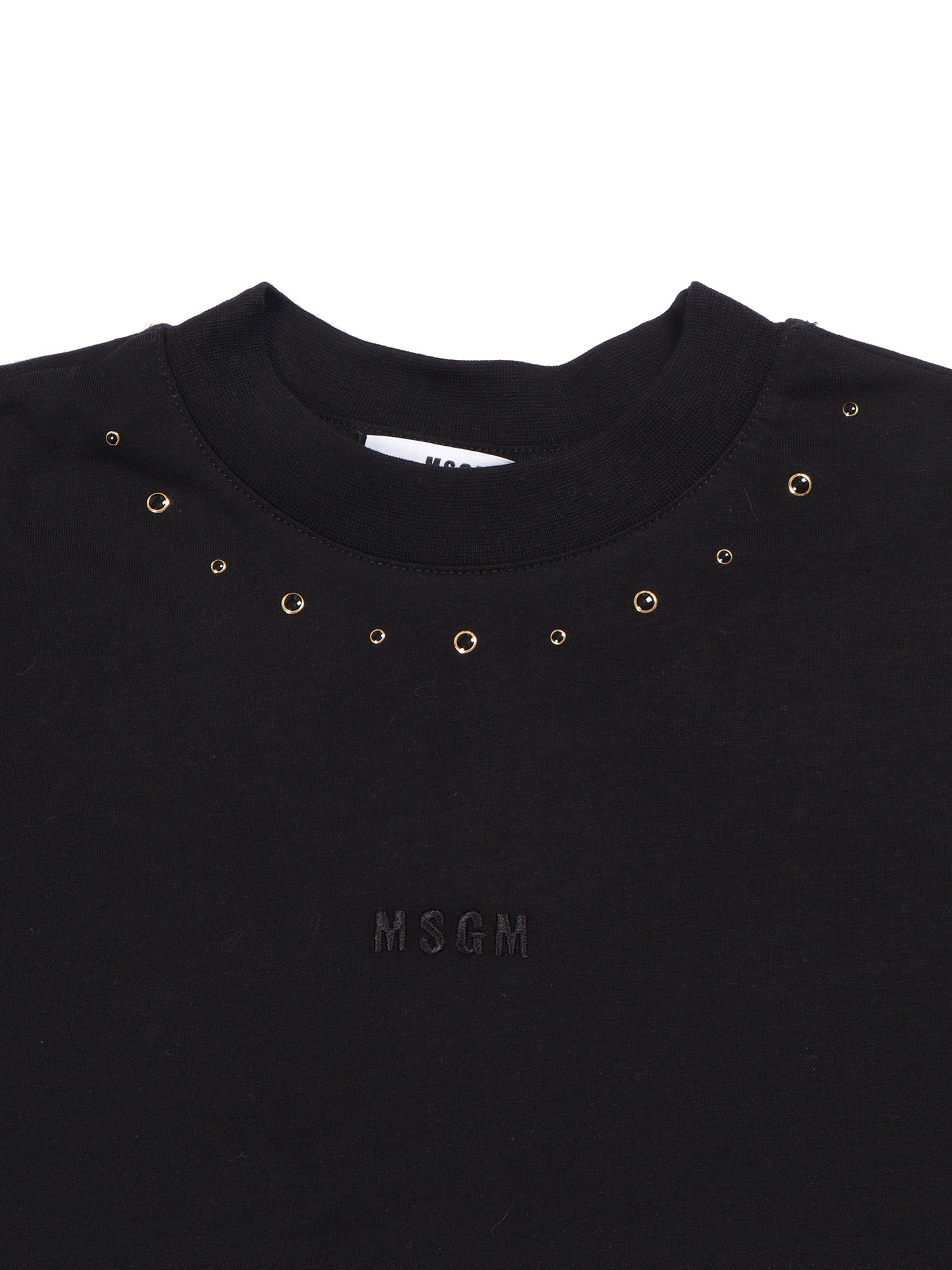 Studded Over Jersey T-Shirt Girl Black Cotton Long Sleeves