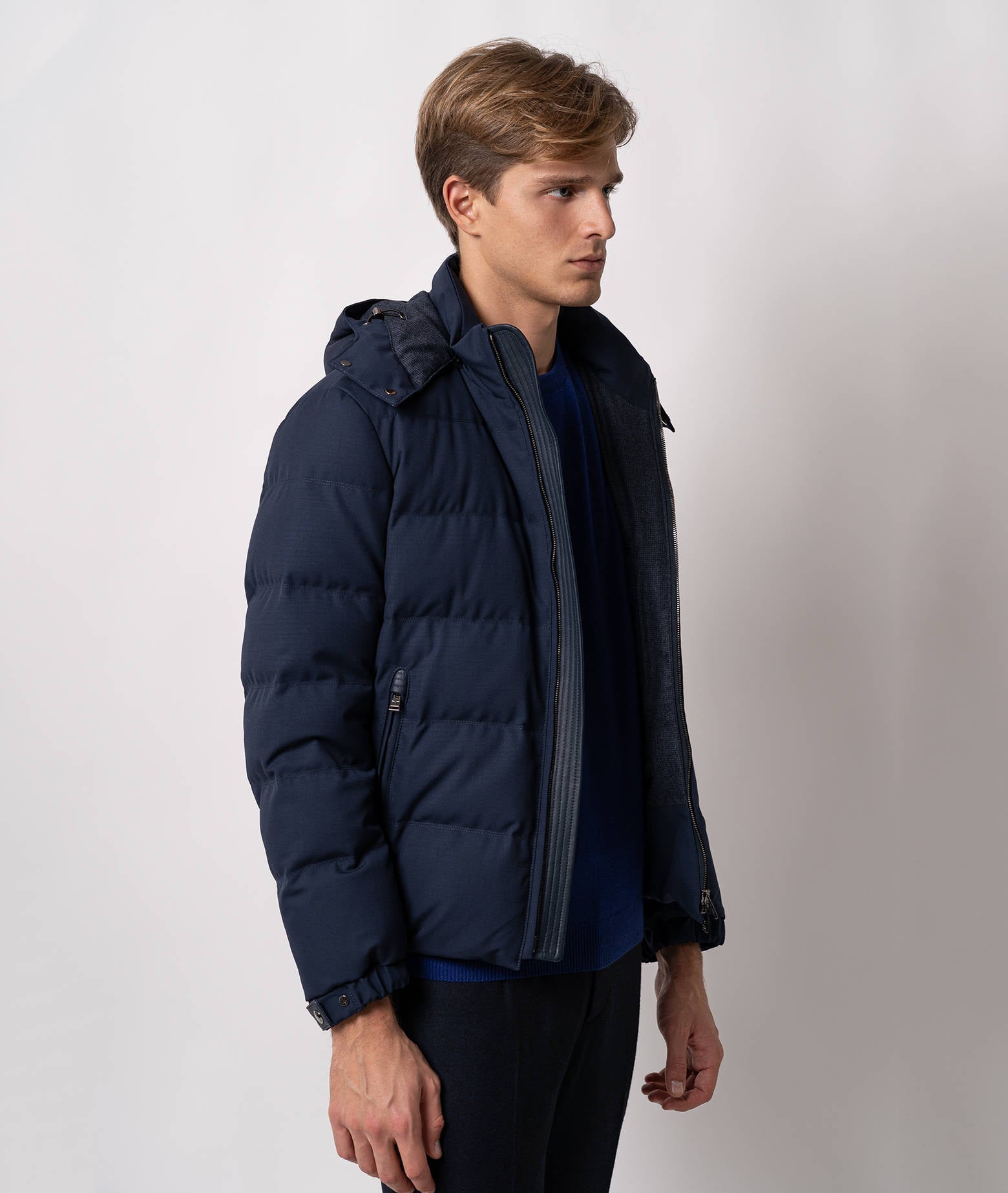 Wool Quilted Down Jacket Everest Blue Sportwear Blouson